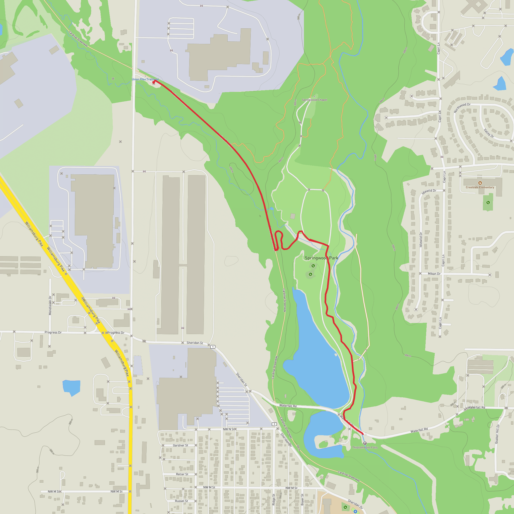 Thistlethwaite Falls via Cardinal Greenway mobile static map
