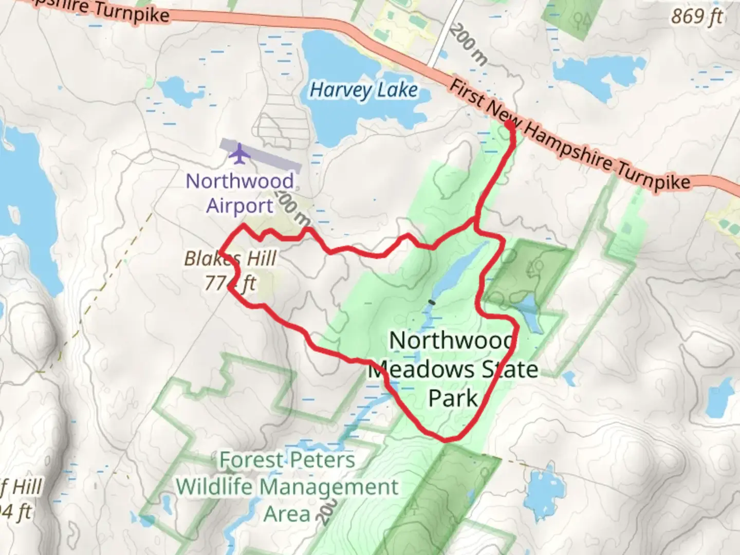 An image depicting the trail Blakes Hill and Meadow Lake Loop Trail and its surrounding area.