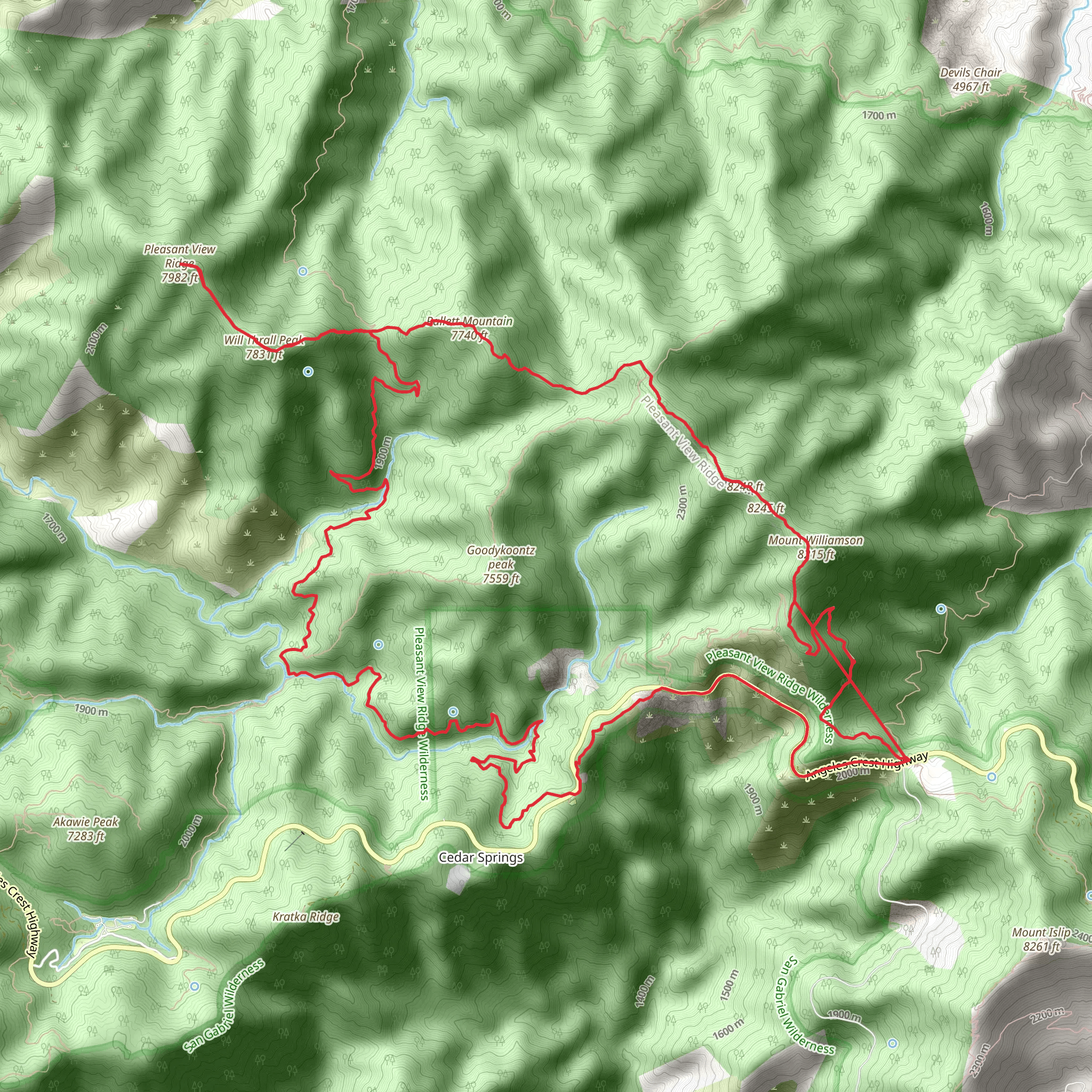 Mount Williamson, Pallett Mountain and Pleasant View Ridge Loop via Pacific Crest Trail mobile static map