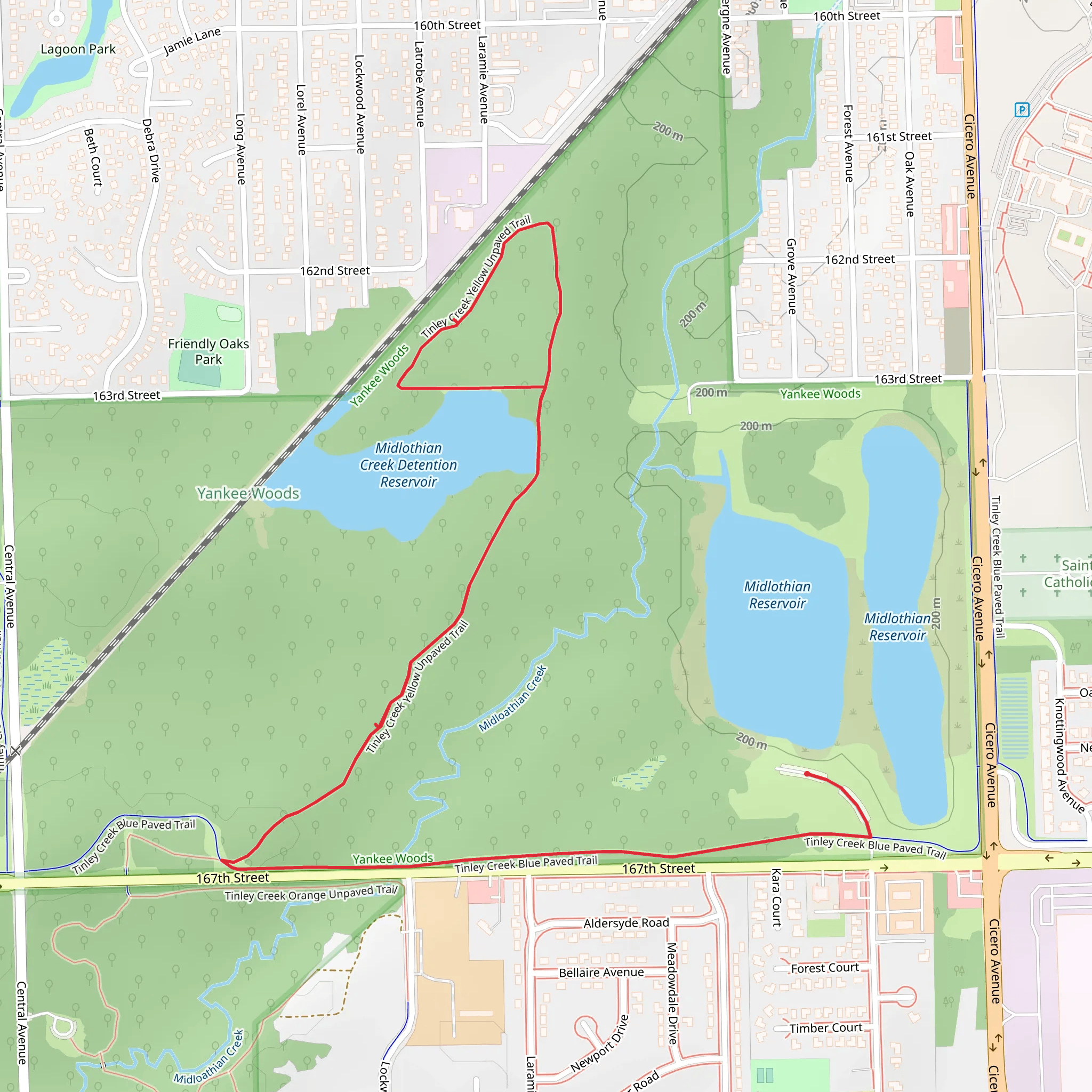 Tinley Creek Yellow Unpaved Trail mobile static map