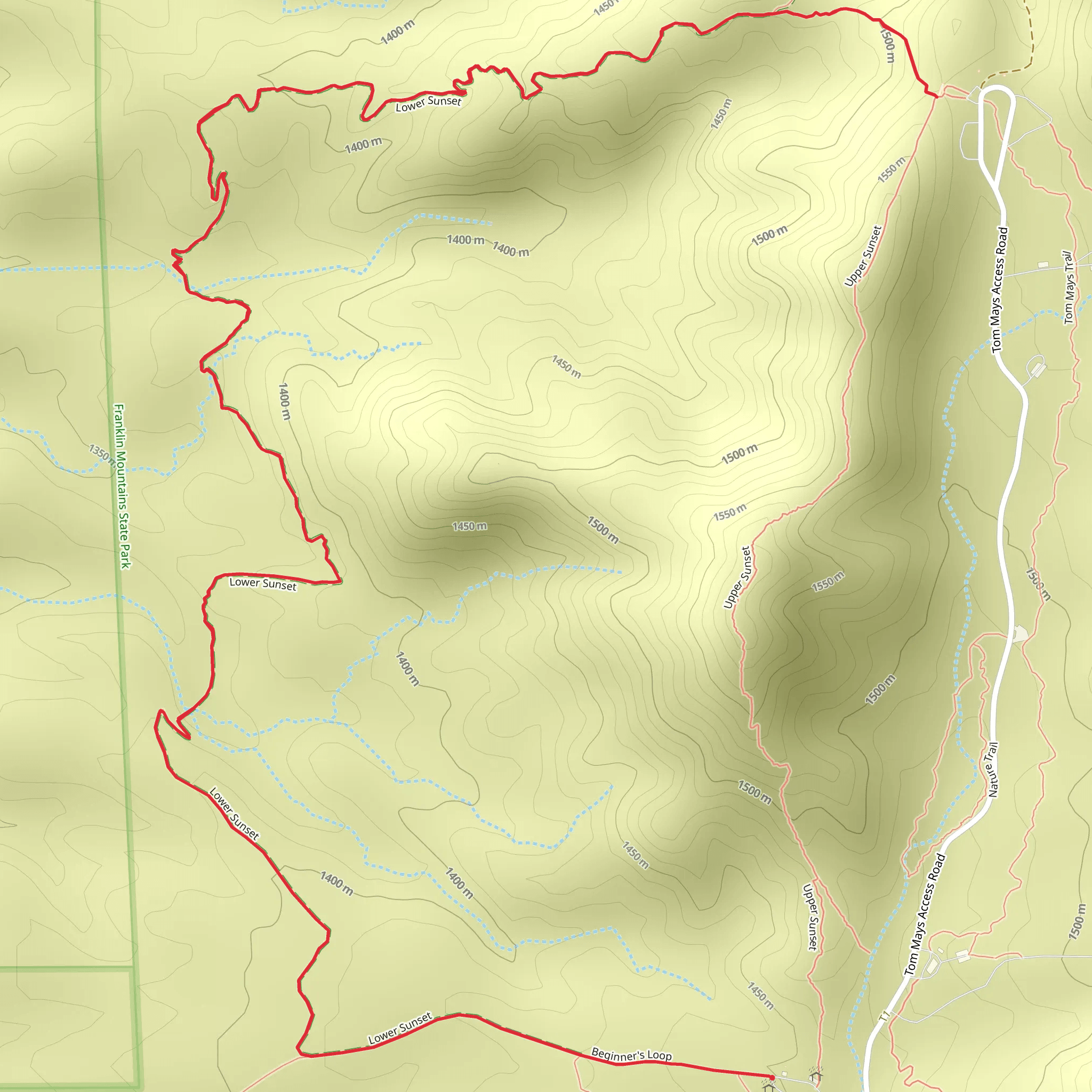 Beginner's Loop and Lower Sunset mobile static map