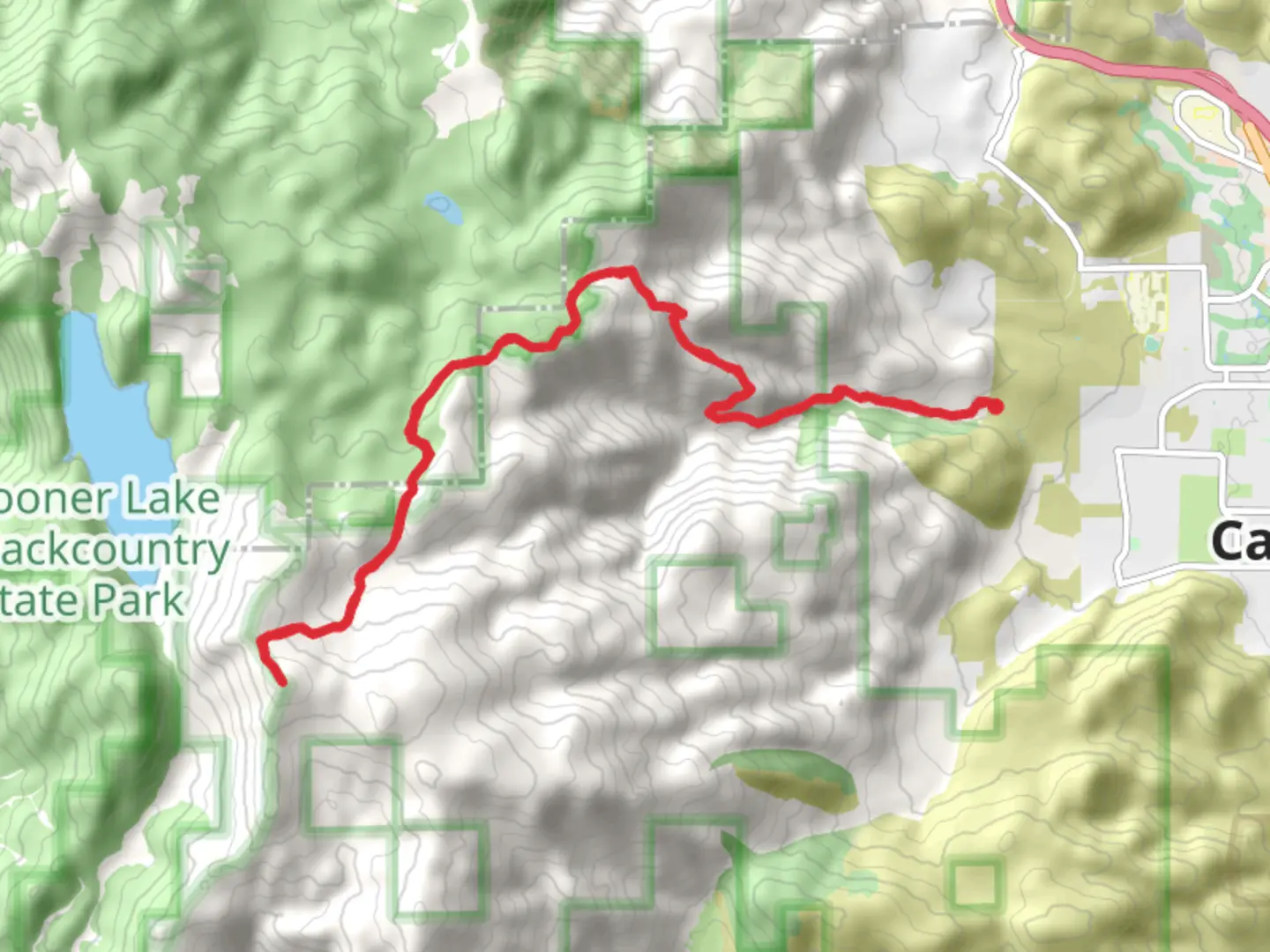 An image depicting the trail Snow Valley Peak via Ash Canyon Road and its surrounding area.