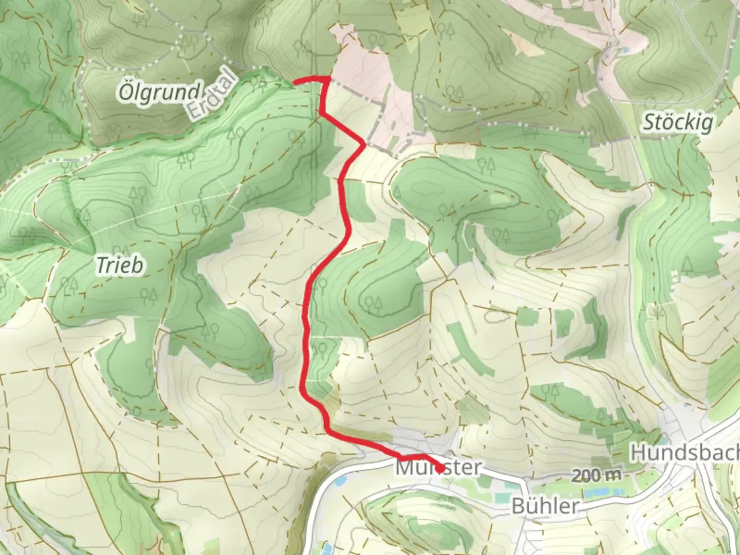 An image depicting the trail Gauweg from Münster and its surrounding area.