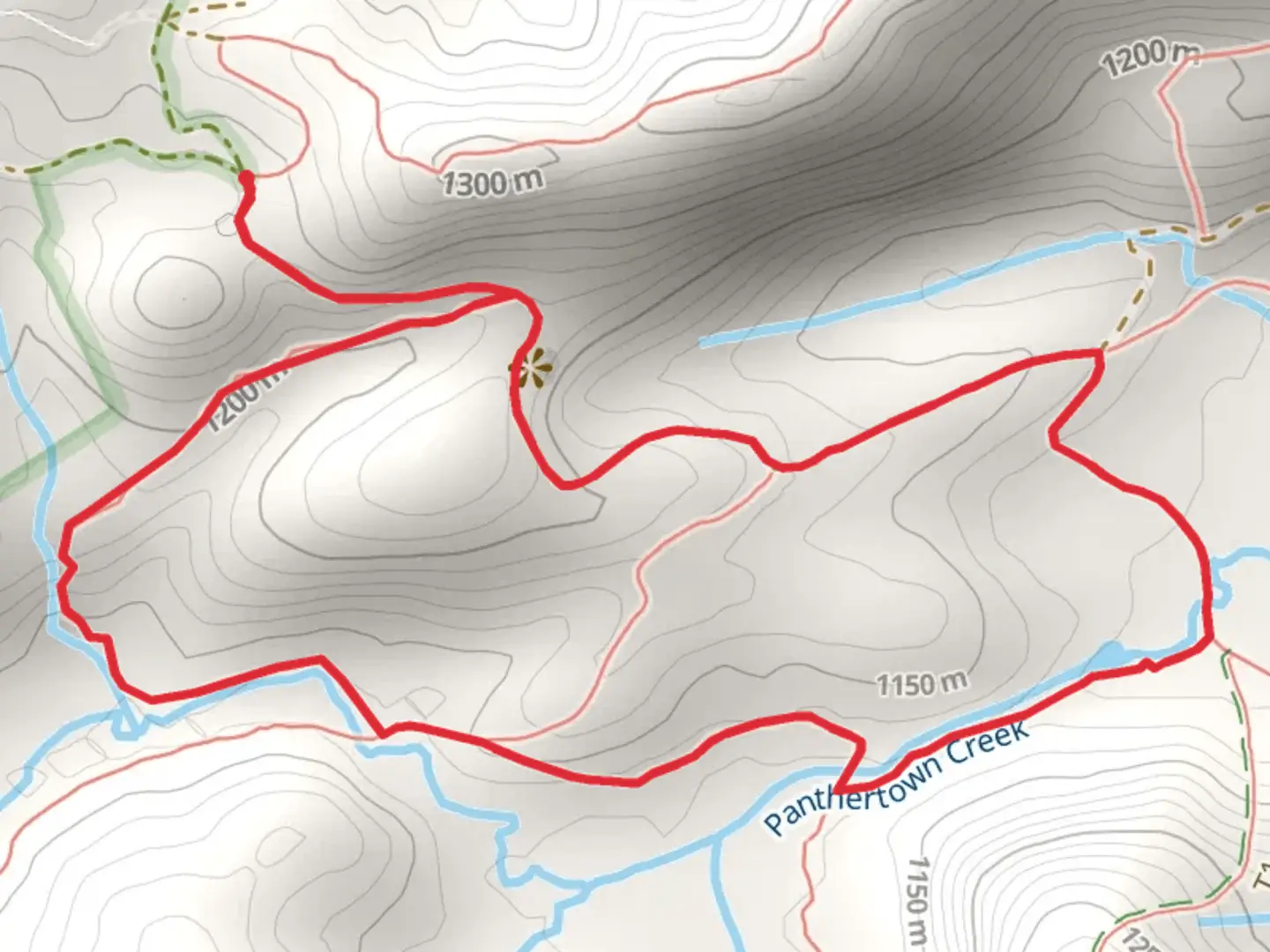 An image depicting the trail Salt Rock Gap - Wilderness Falls - Granny Burrell Falls - Panthertown Valley Loop Trail and its surrounding area.