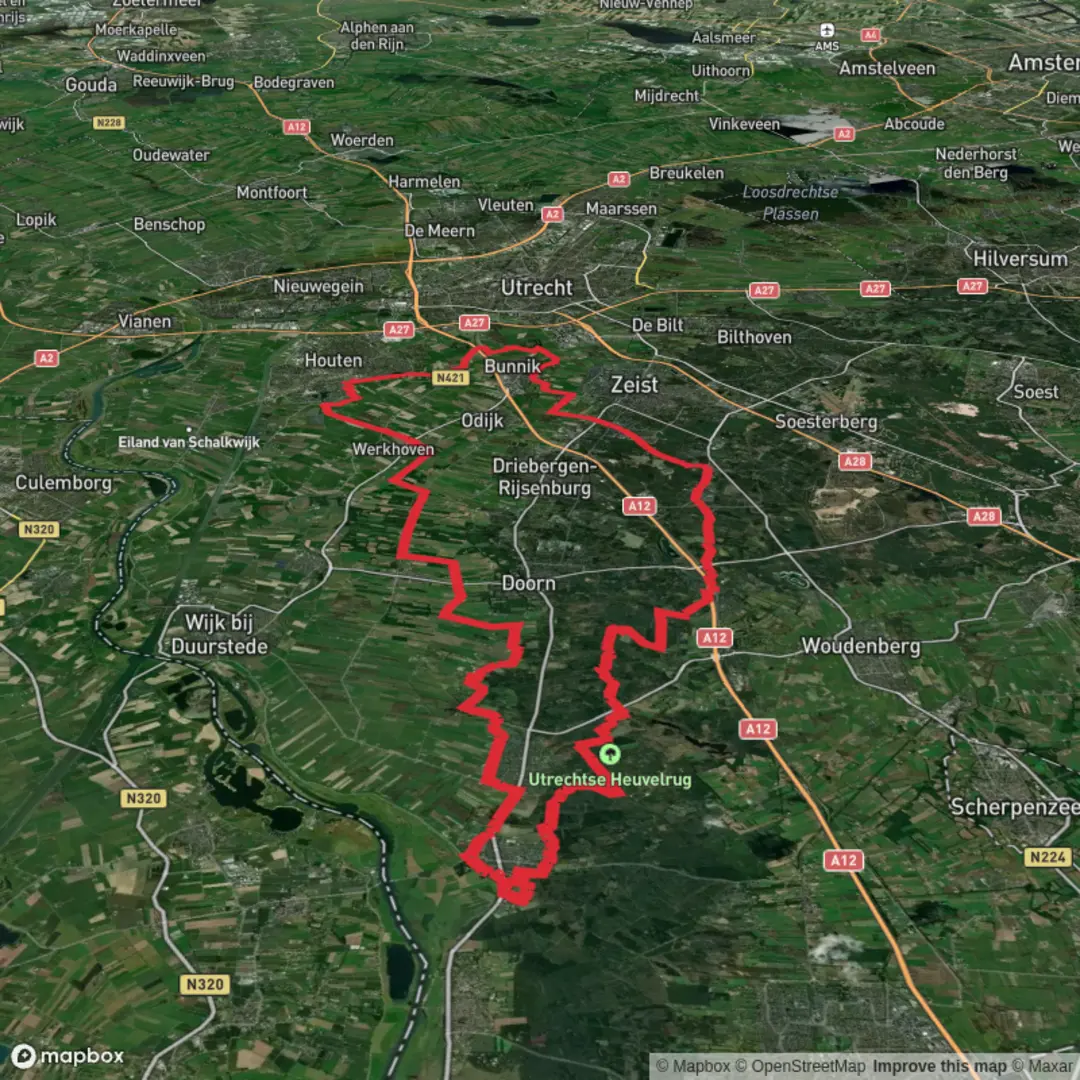 An image depicting the trail Rijksstraatweg, Let de Stigterpad and Koelaan Loop and its surrounding area.