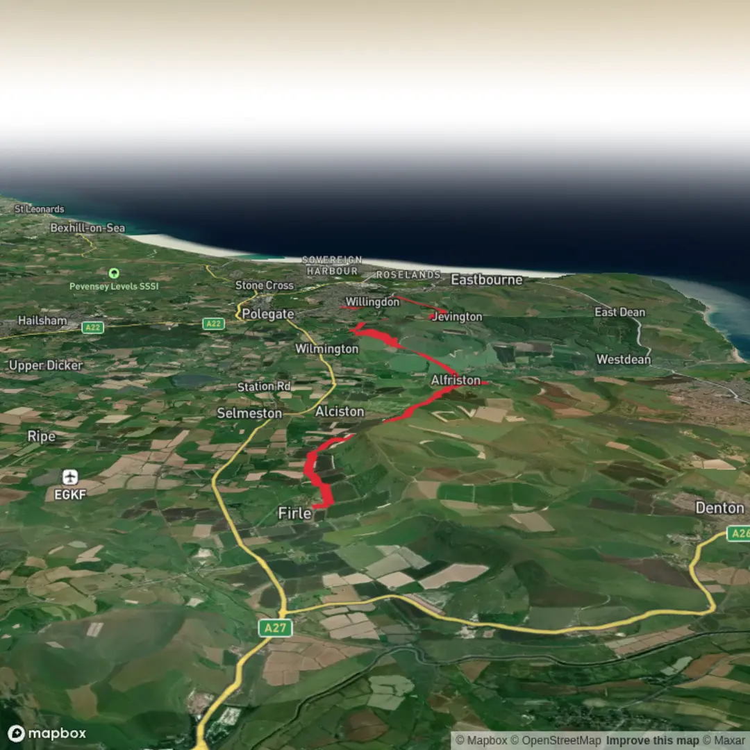 An image depicting the trail Firle to Lower Willingdon via Round Hill and The Holt and its surrounding area.