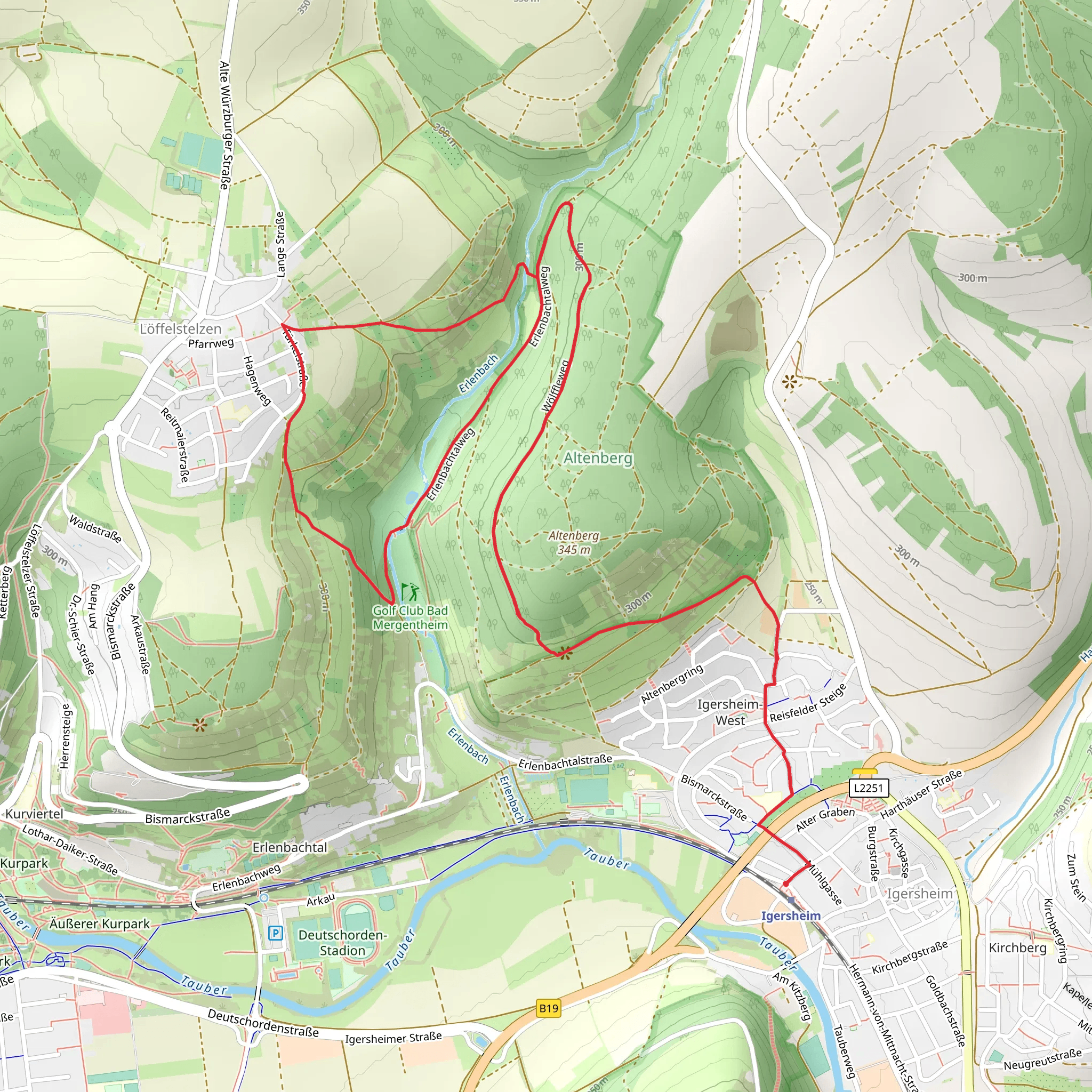 Rundwanderweg Igersheim and Erlenbachtal Weg mobile static map