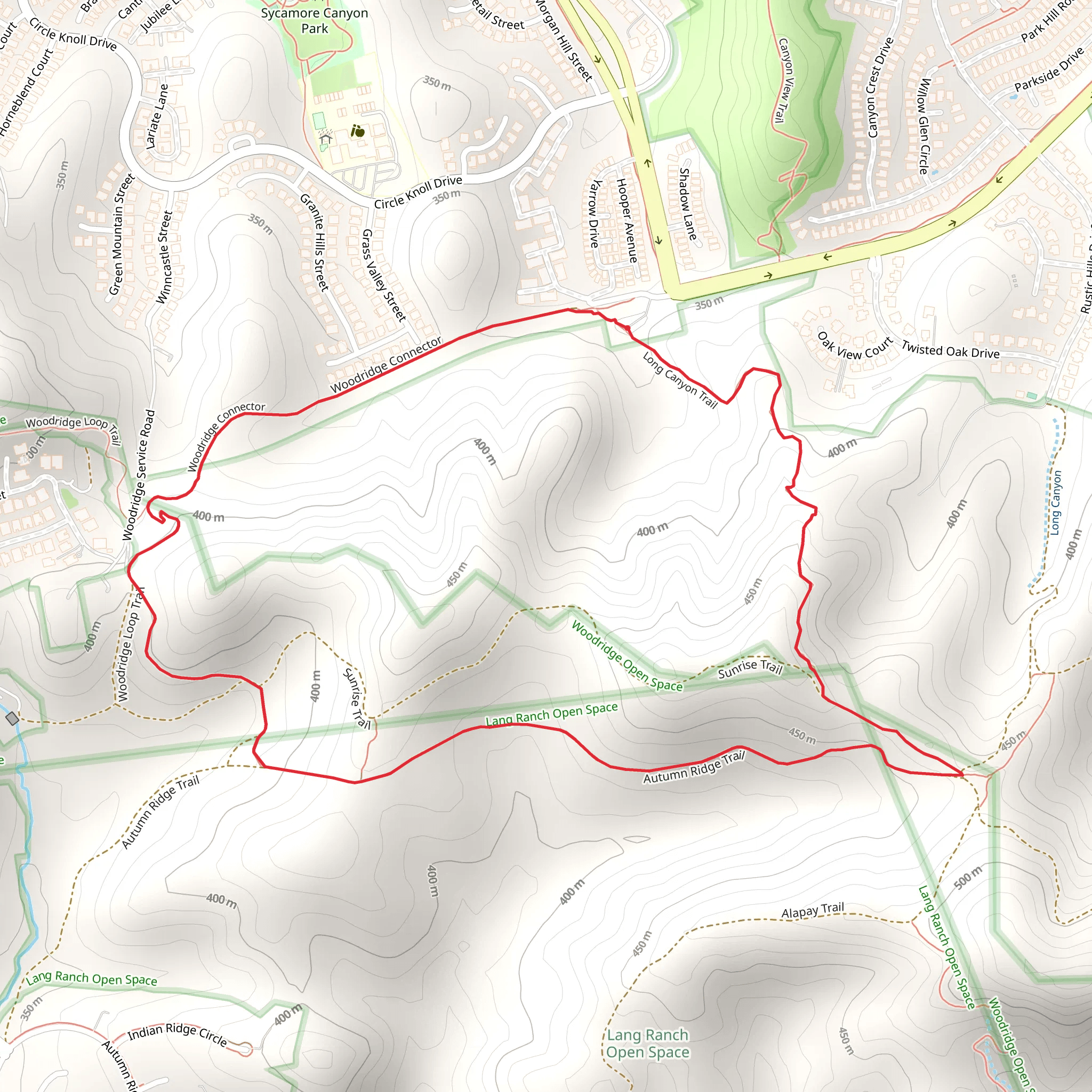 Long Canyon, Autumn Ridge and Woodridge Connector Loop Trail mobile static map