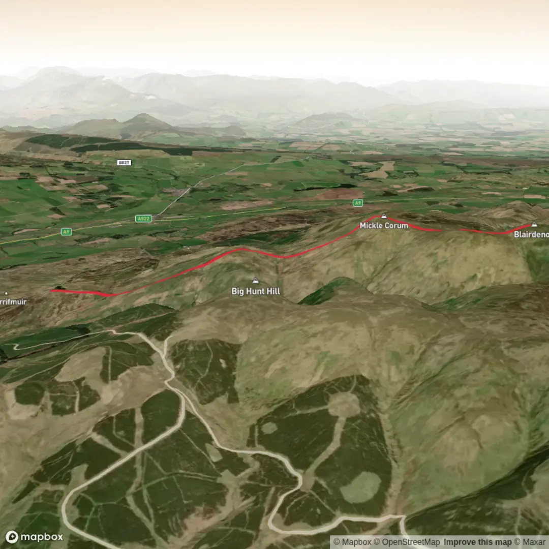 An image depicting the trail Glentye to Blairdenon Hill and its surrounding area.