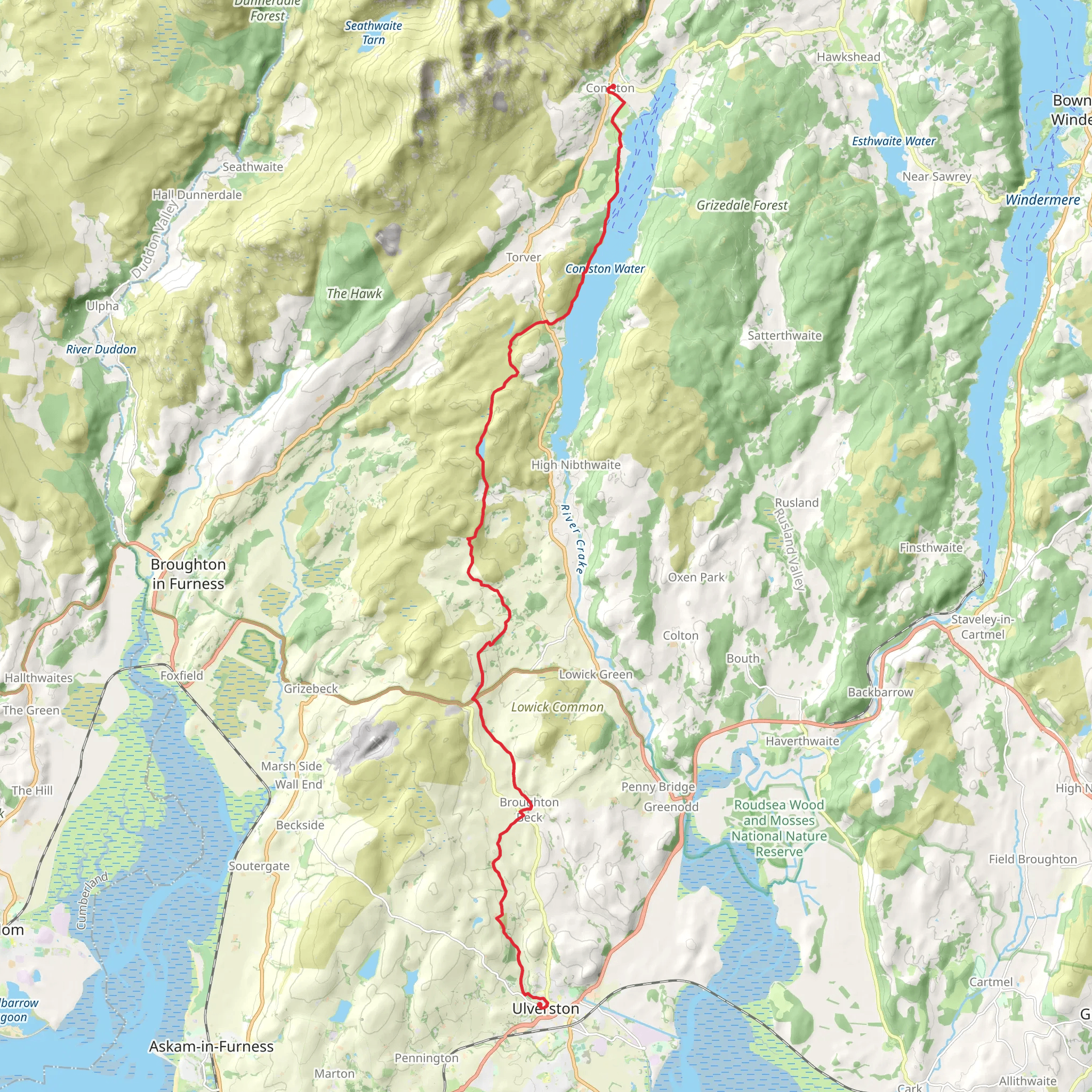 Ulverston to Coniston Walk mobile static map