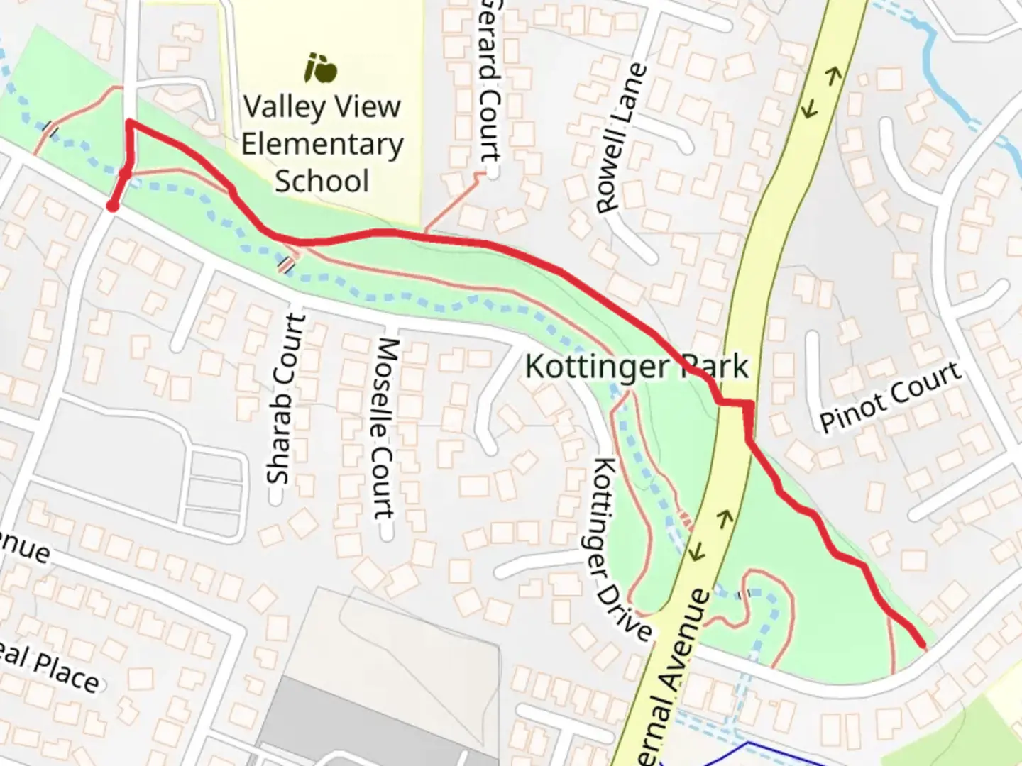 An image depicting the trail Kottinger Park Walk and its surrounding area.