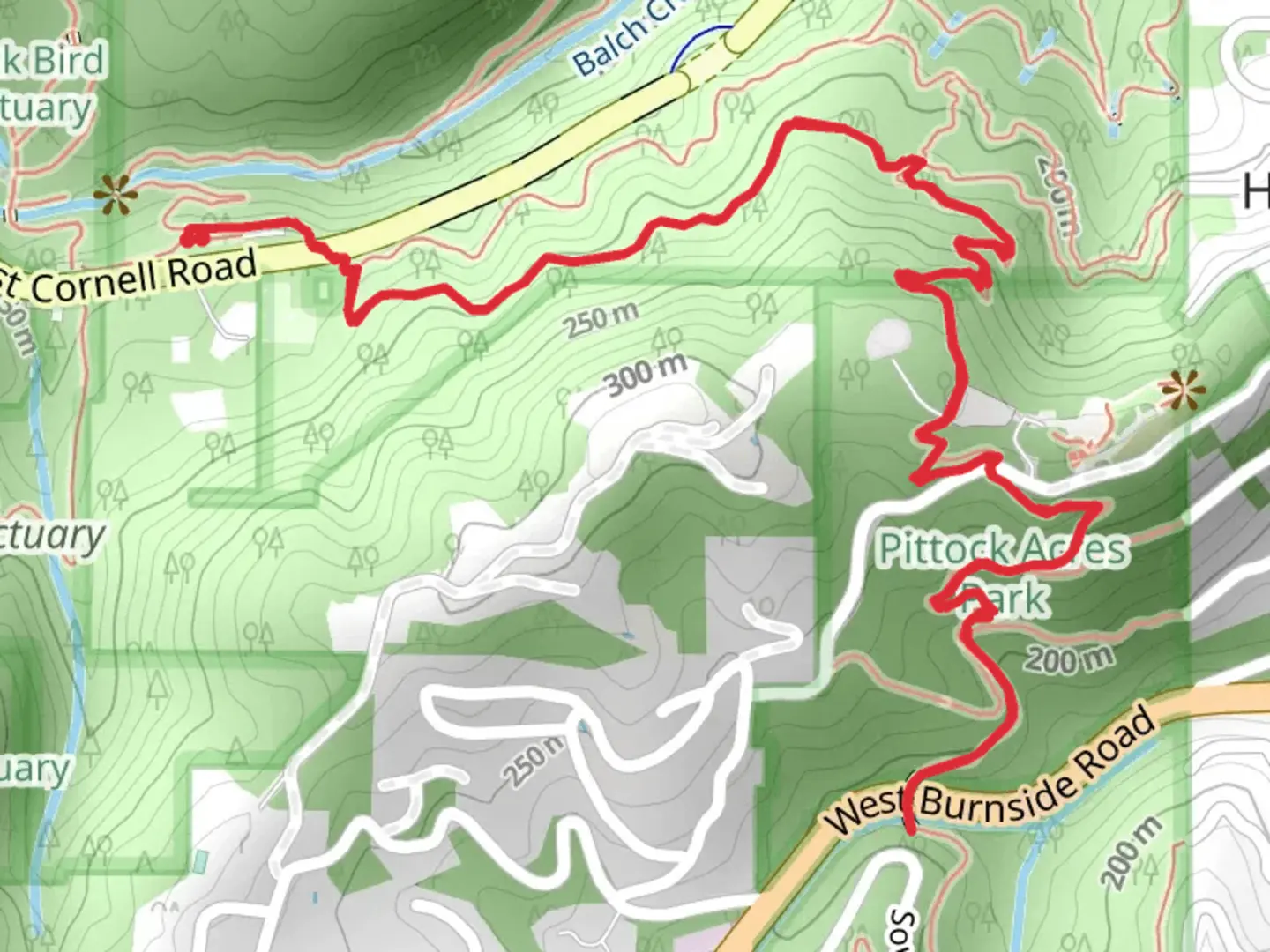 An image depicting the trail Upper Macleay Trail and Wildwood Trail and its surrounding area.