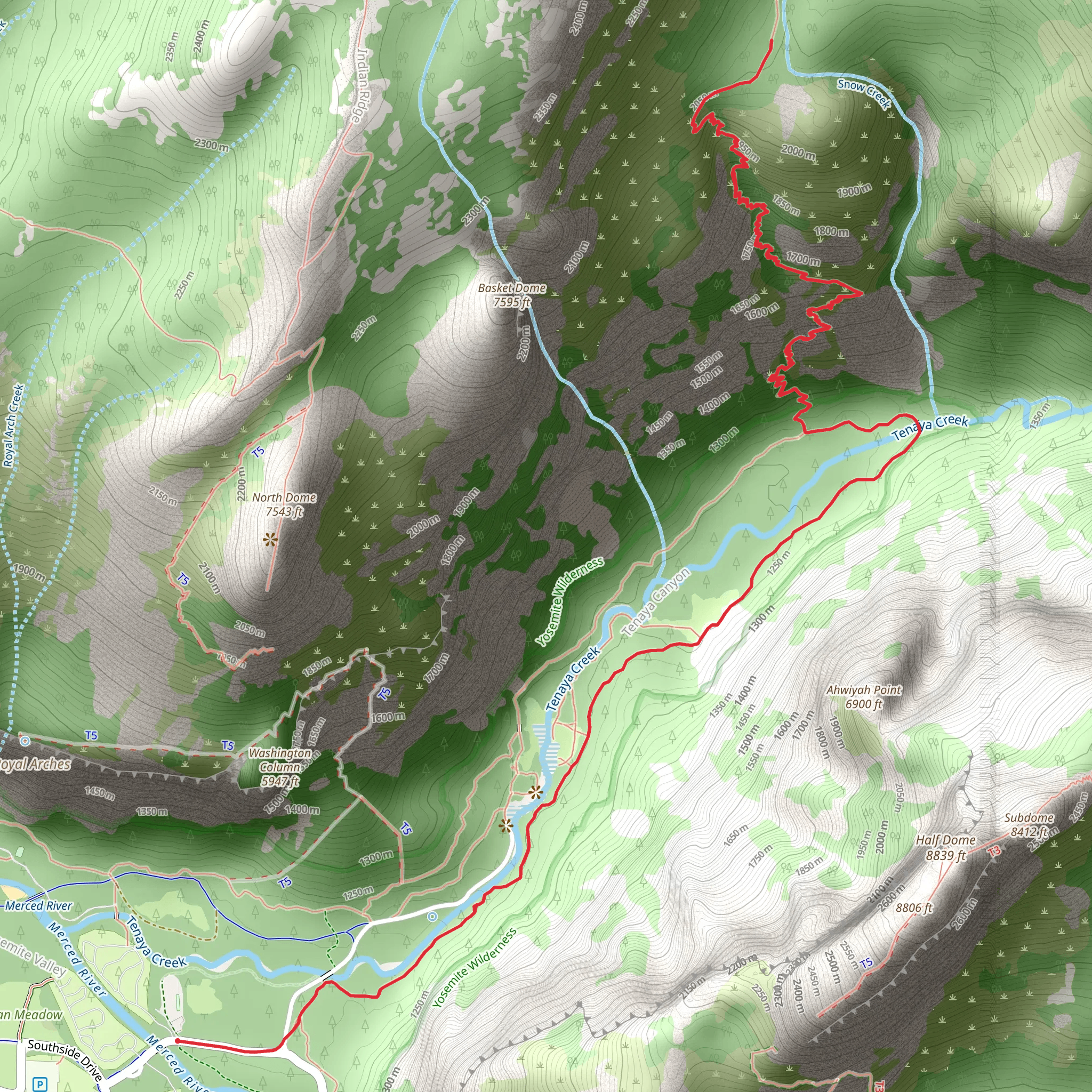 Snow Creek and Yosemite Valley Loop Trail mobile static map