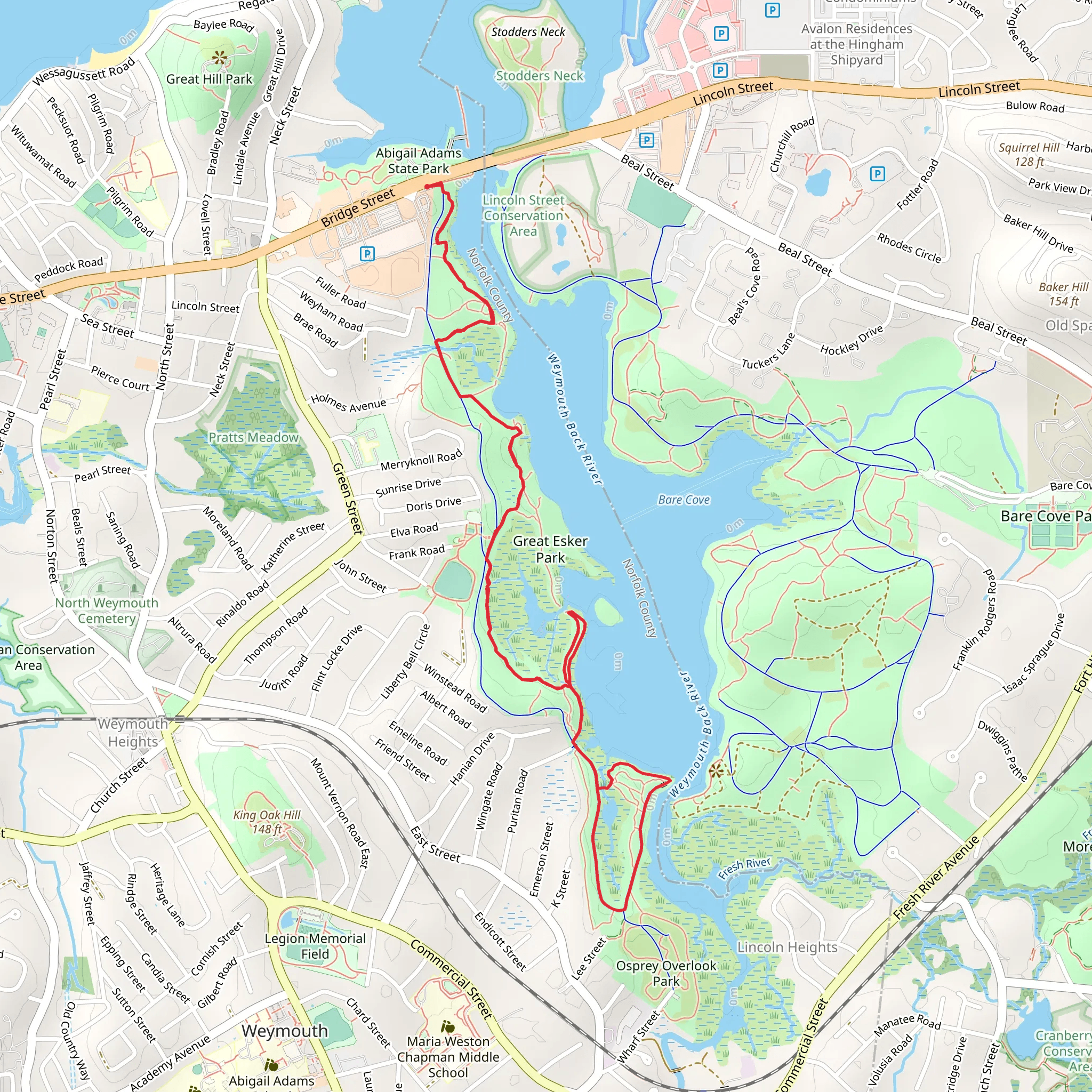 Walk along Bare Cove - Great Esker Park mobile static map