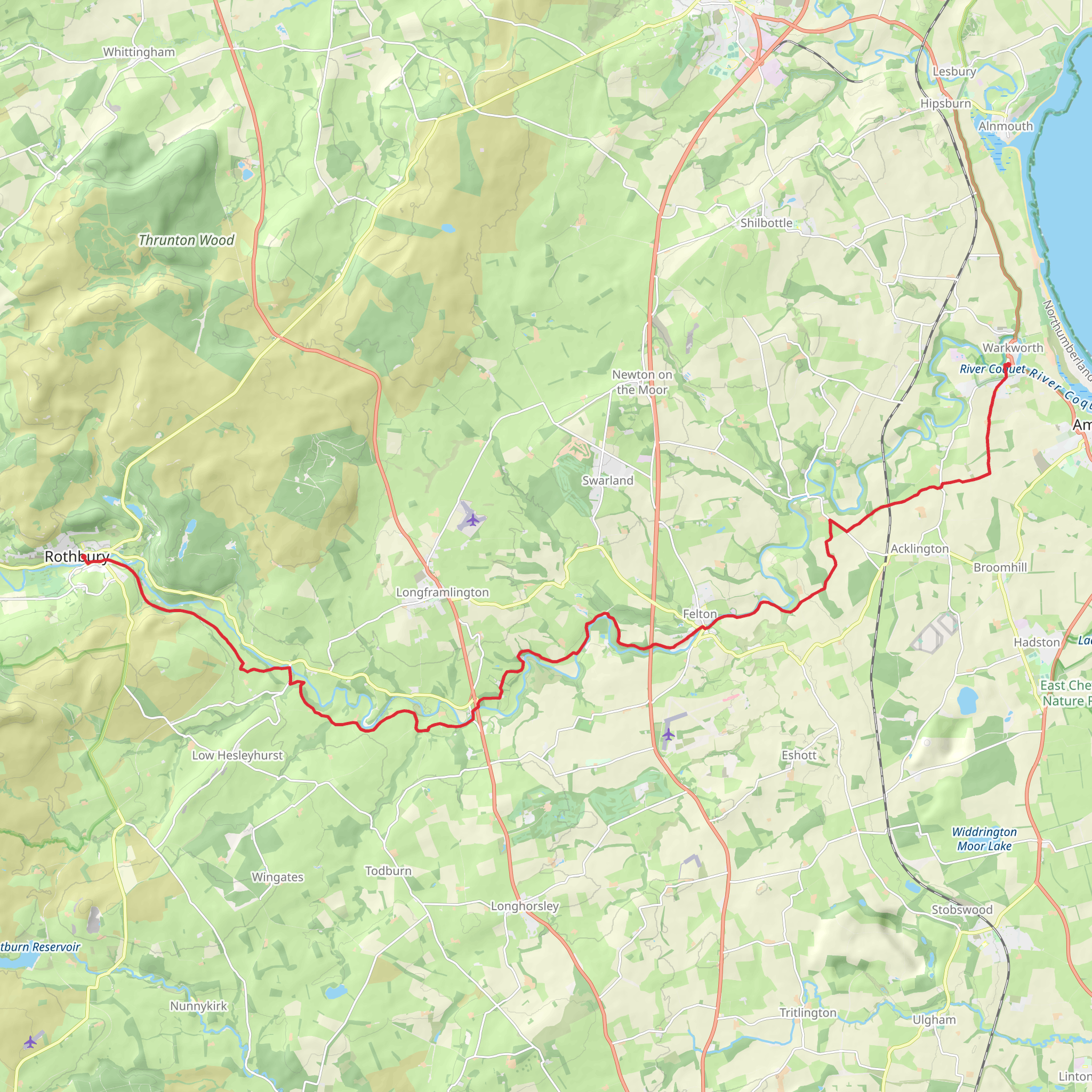 Warkworth to Rothbury Walk mobile static map
