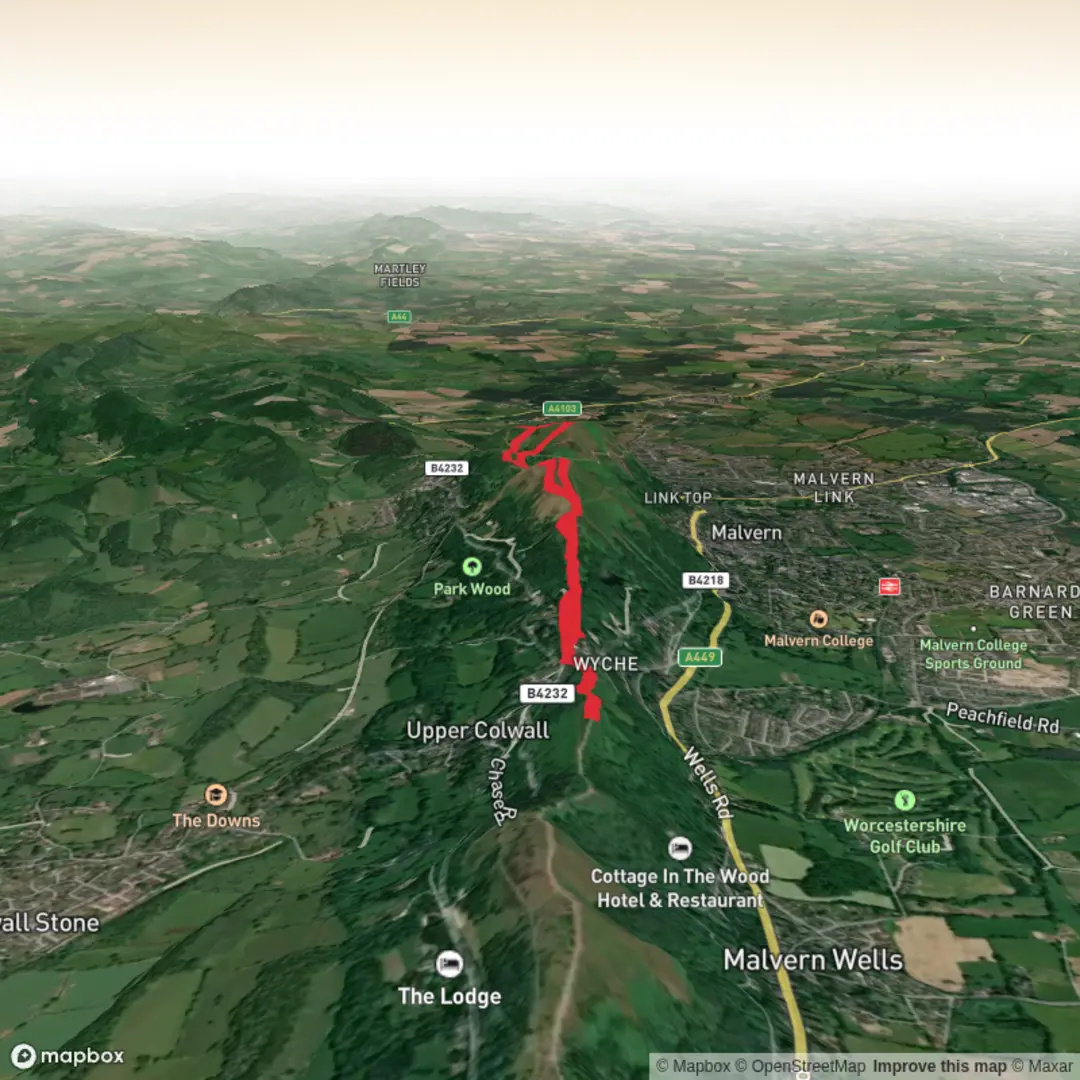 An image depicting the trail Malvern Hills with Worcester Beacon and Table Hill and its surrounding area.