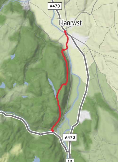 Hike on Llanrwst to Betws y Coed mobile static map