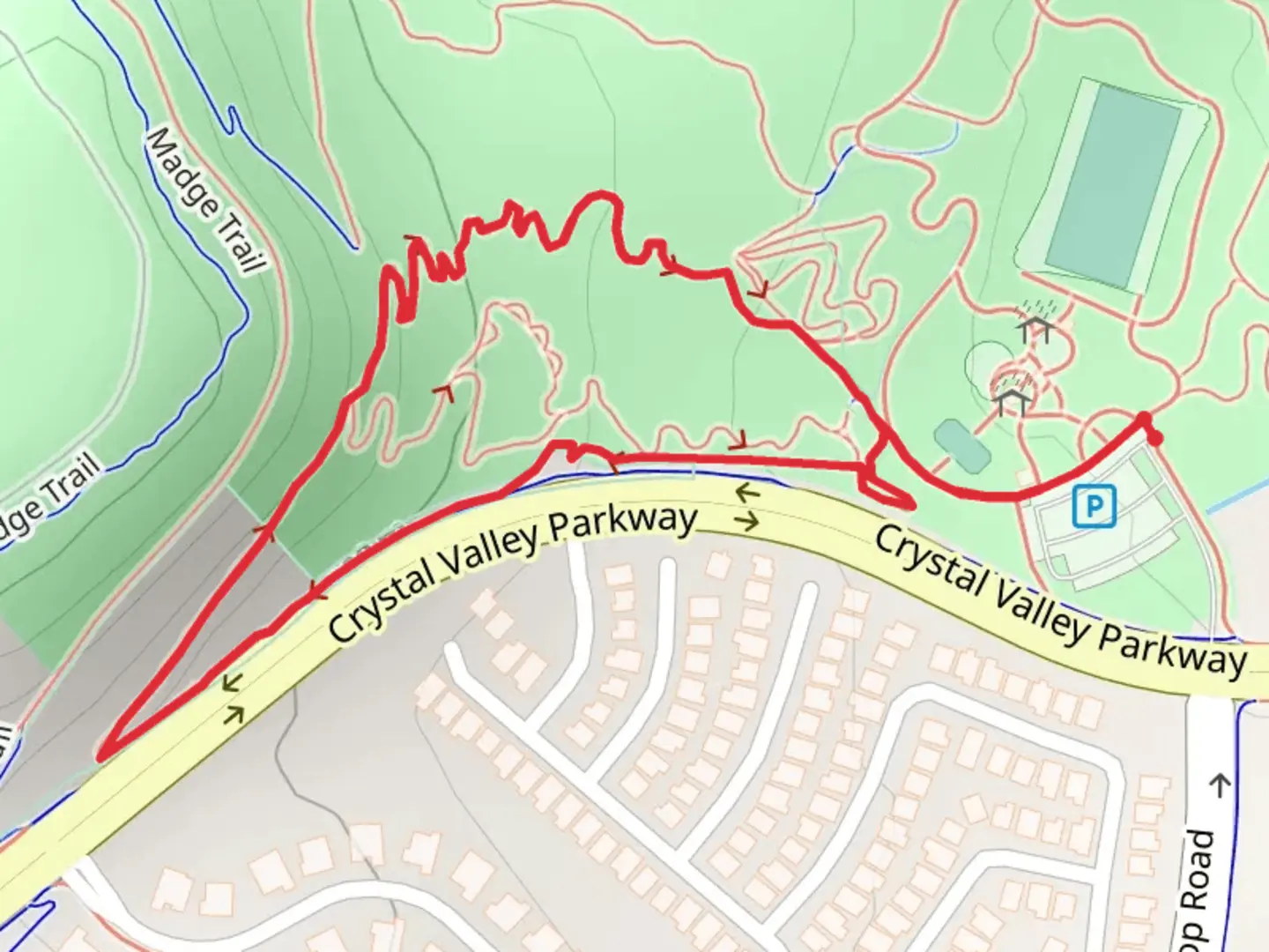 An image depicting the trail One Way Uphill Loop and its surrounding area.