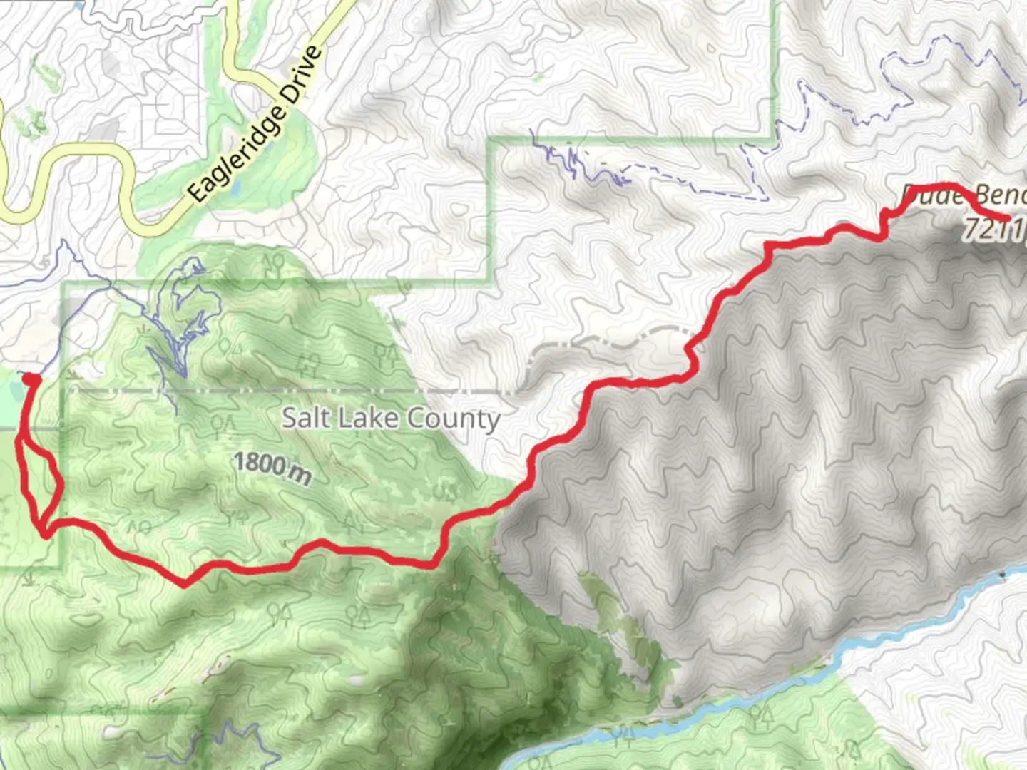 An image depicting the trail Dude Benchmark via Terrace Trail and Tower Connector and its surrounding area.