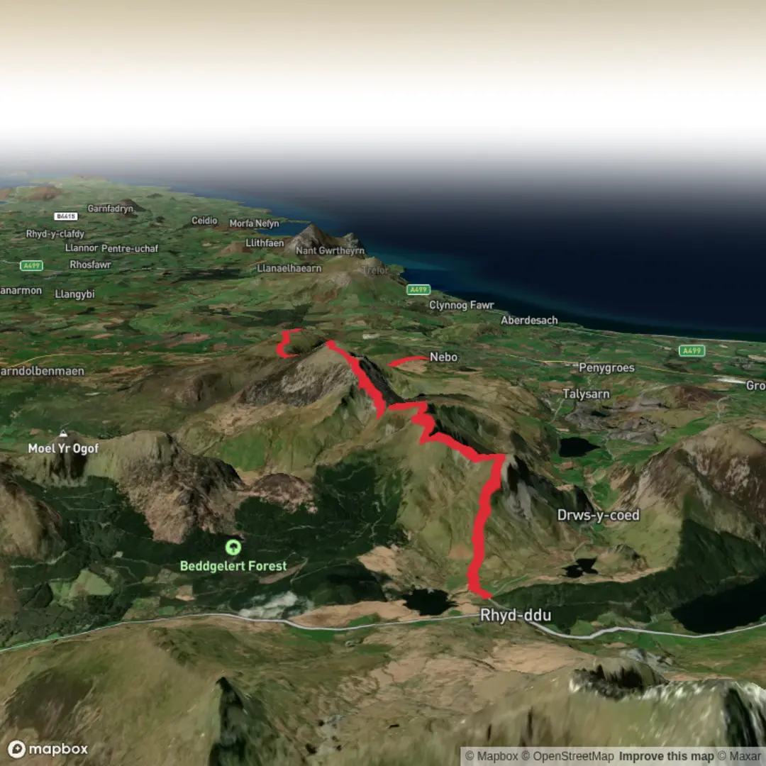 An image depicting the trail Wales 7 Summits (Day 2) and its surrounding area.