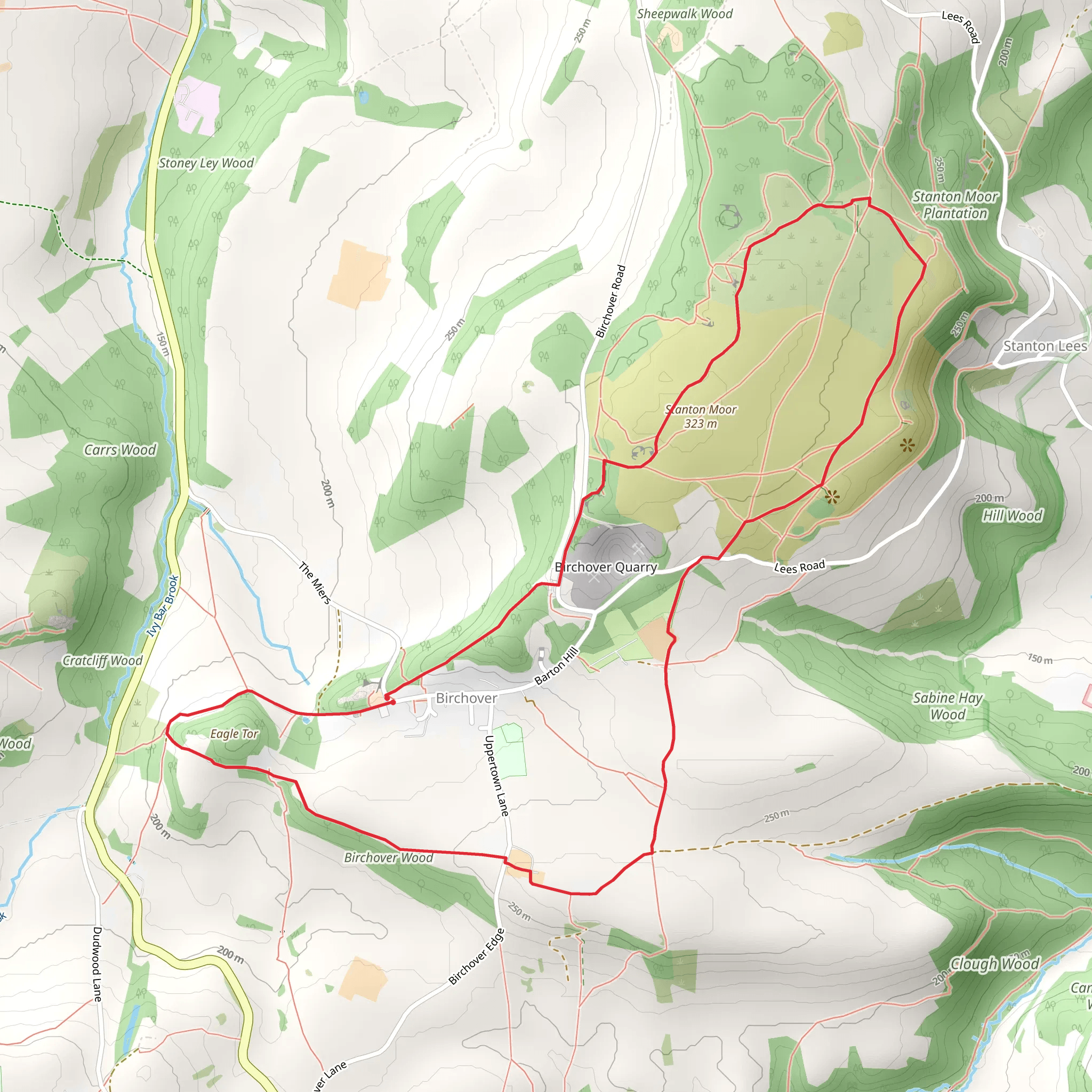 Stanton Moor Loop from Birchover mobile static map
