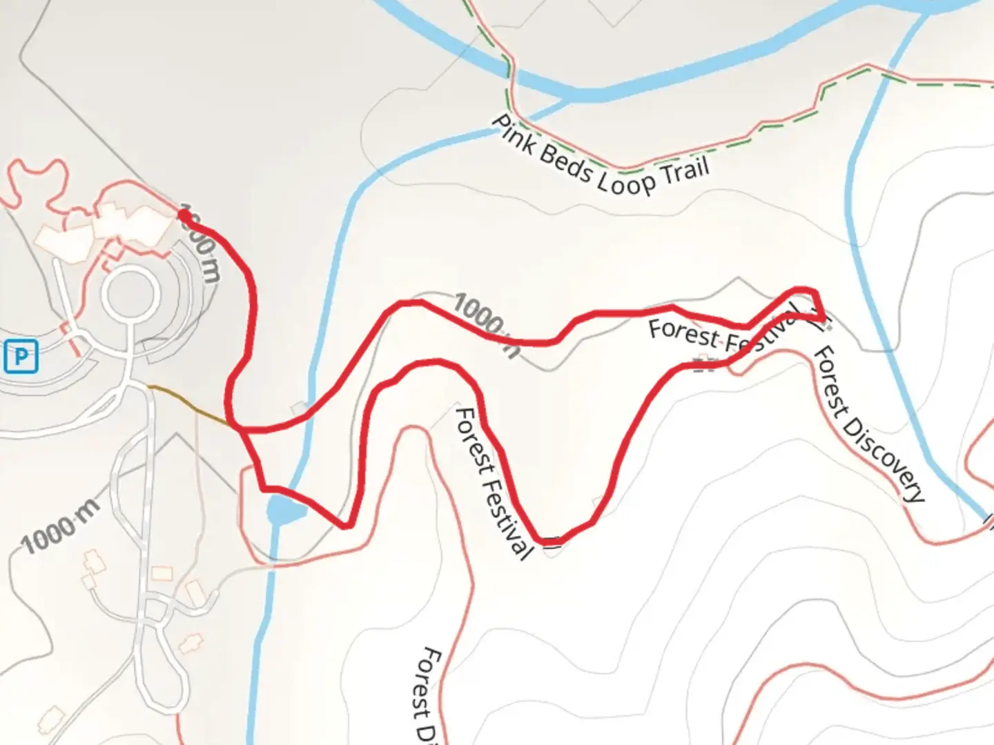 An image depicting the trail Forest Festival Loop and its surrounding area.