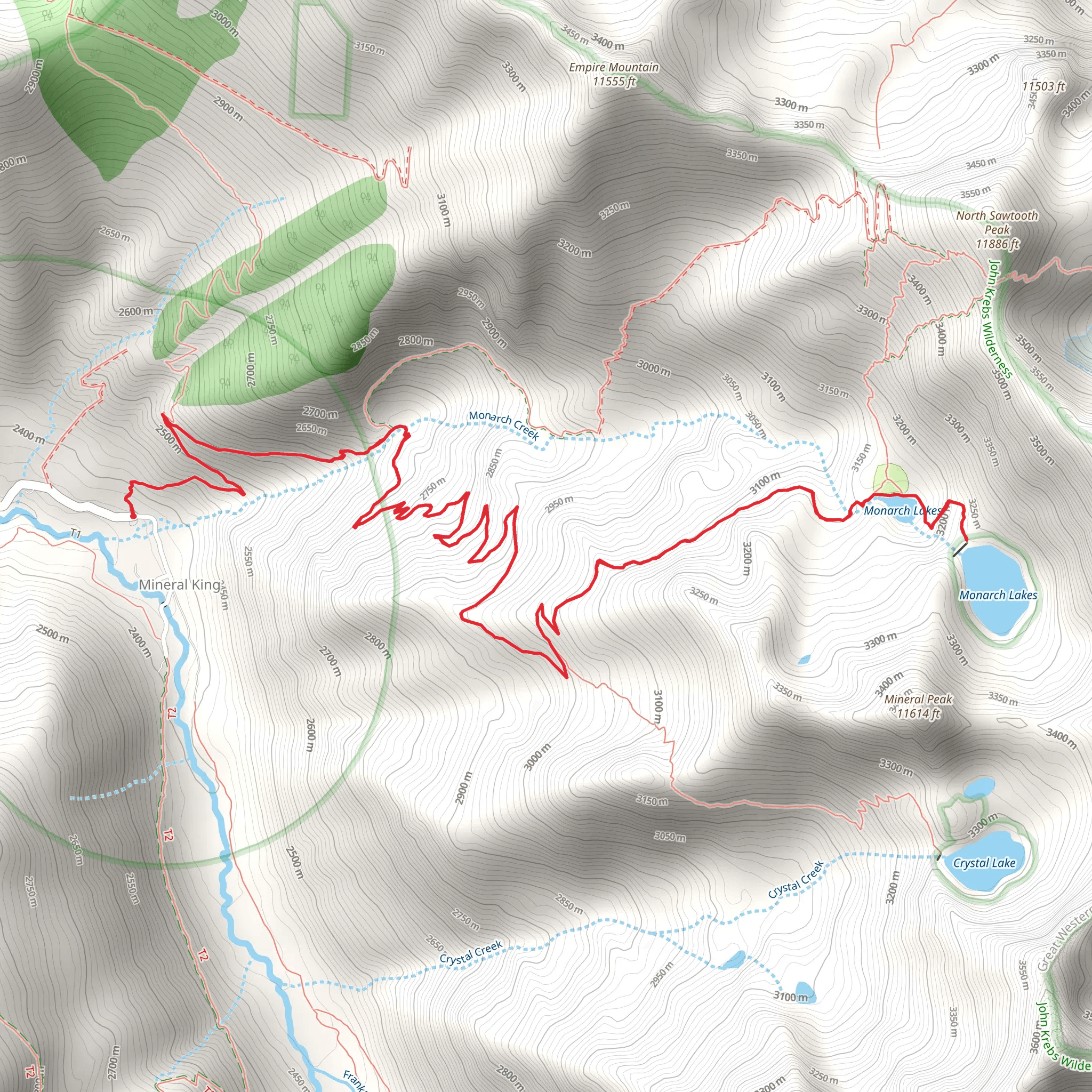 Monarch Lakes via Timber Gap Trail mobile static map