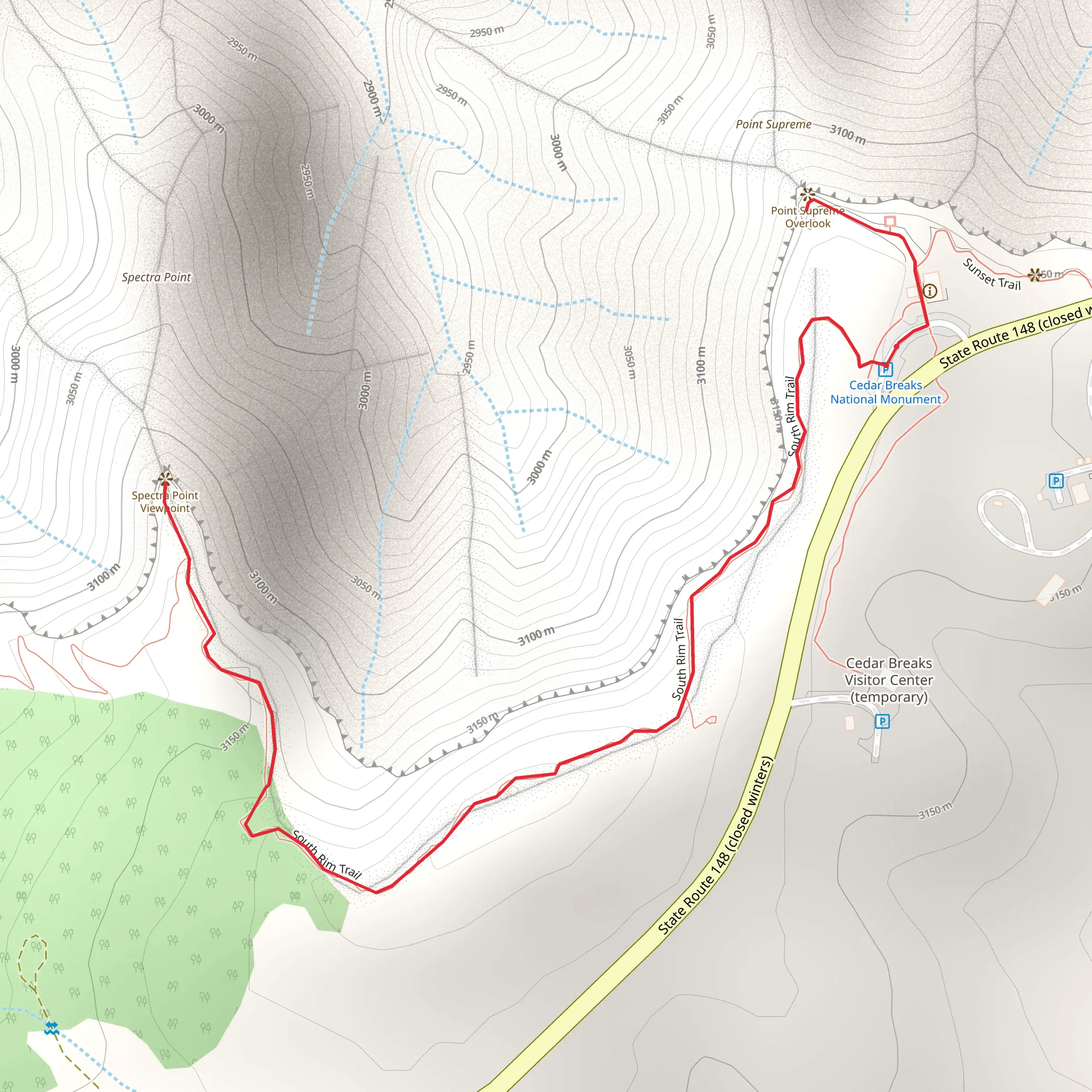 Point Supreme and South Rim Trail mobile static map