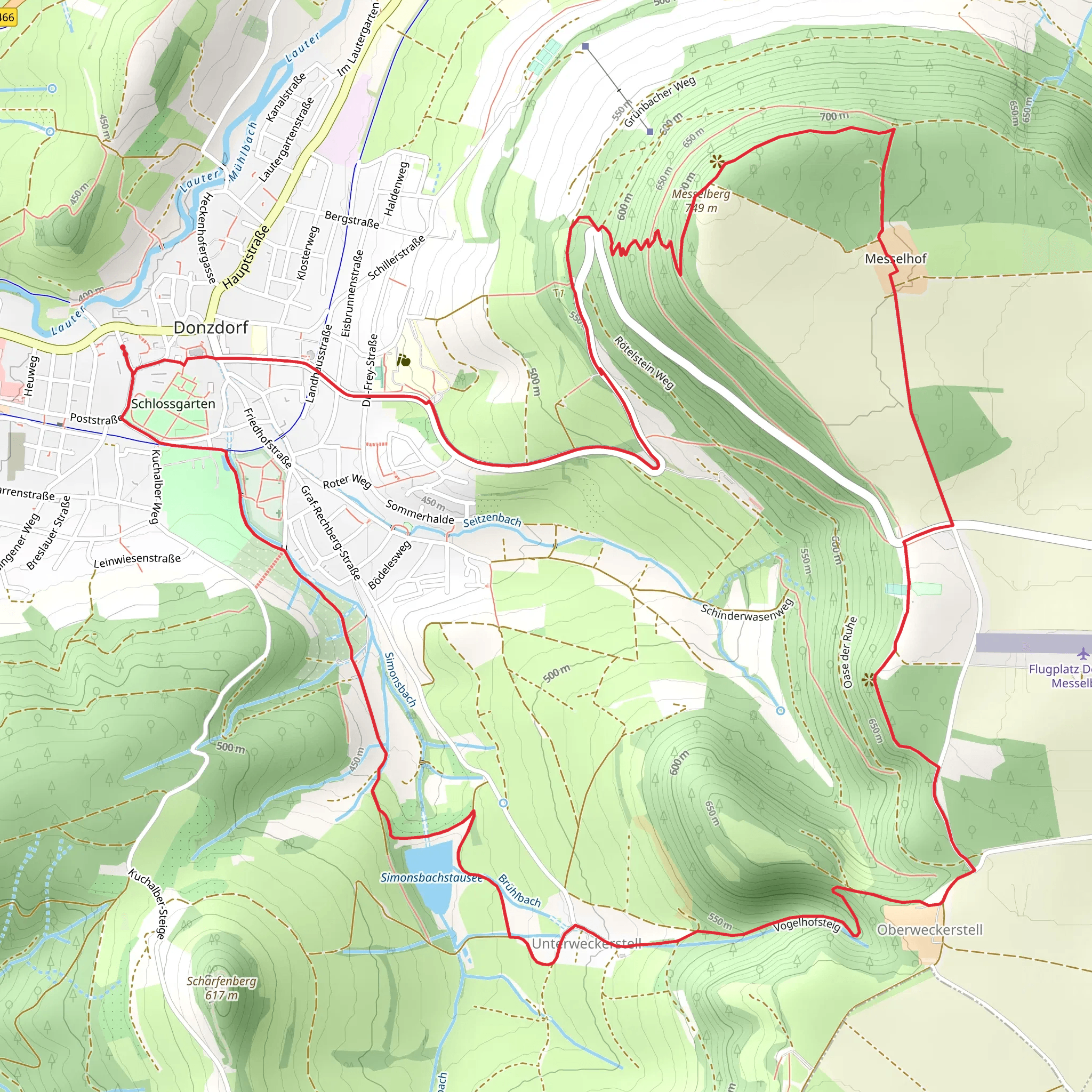Messelberg via Donzdorf and Rötelsteinweg mobile static map