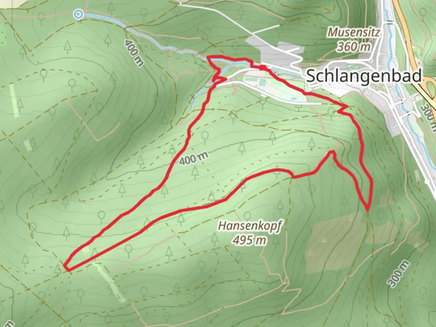 An image depicting the trail Hirschkaefer and Mystischer Weg and its surrounding area.