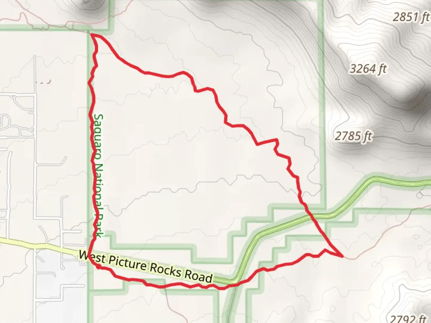 An image depicting the trail Roadrunner, Prophecy Wash and Cam-Boh Loop Trail and its surrounding area.