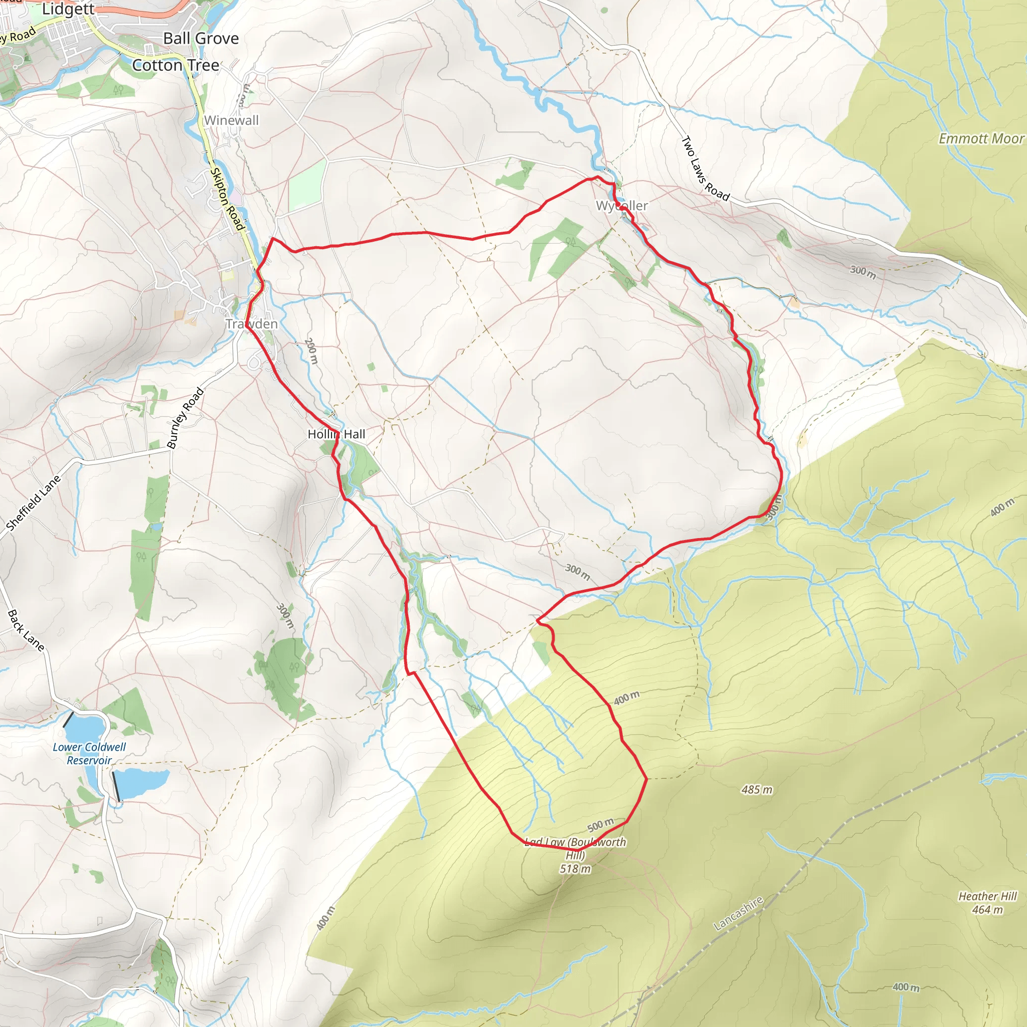 Wycoller - Brinks End Moor - Boulsworth Hill - Lad Law and Trawden mobile static map