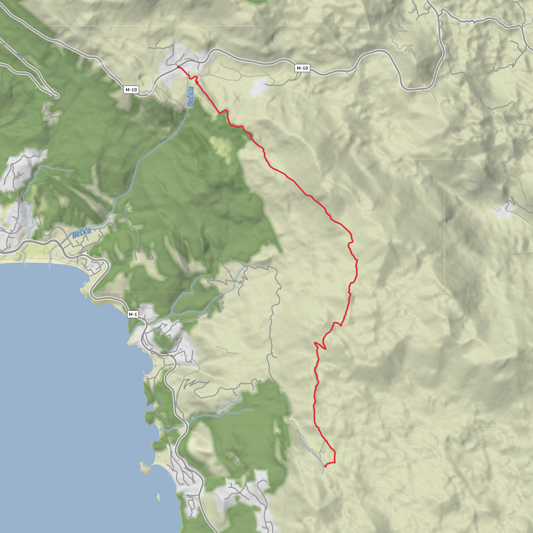 Coastal hike from Brajici mobile static map