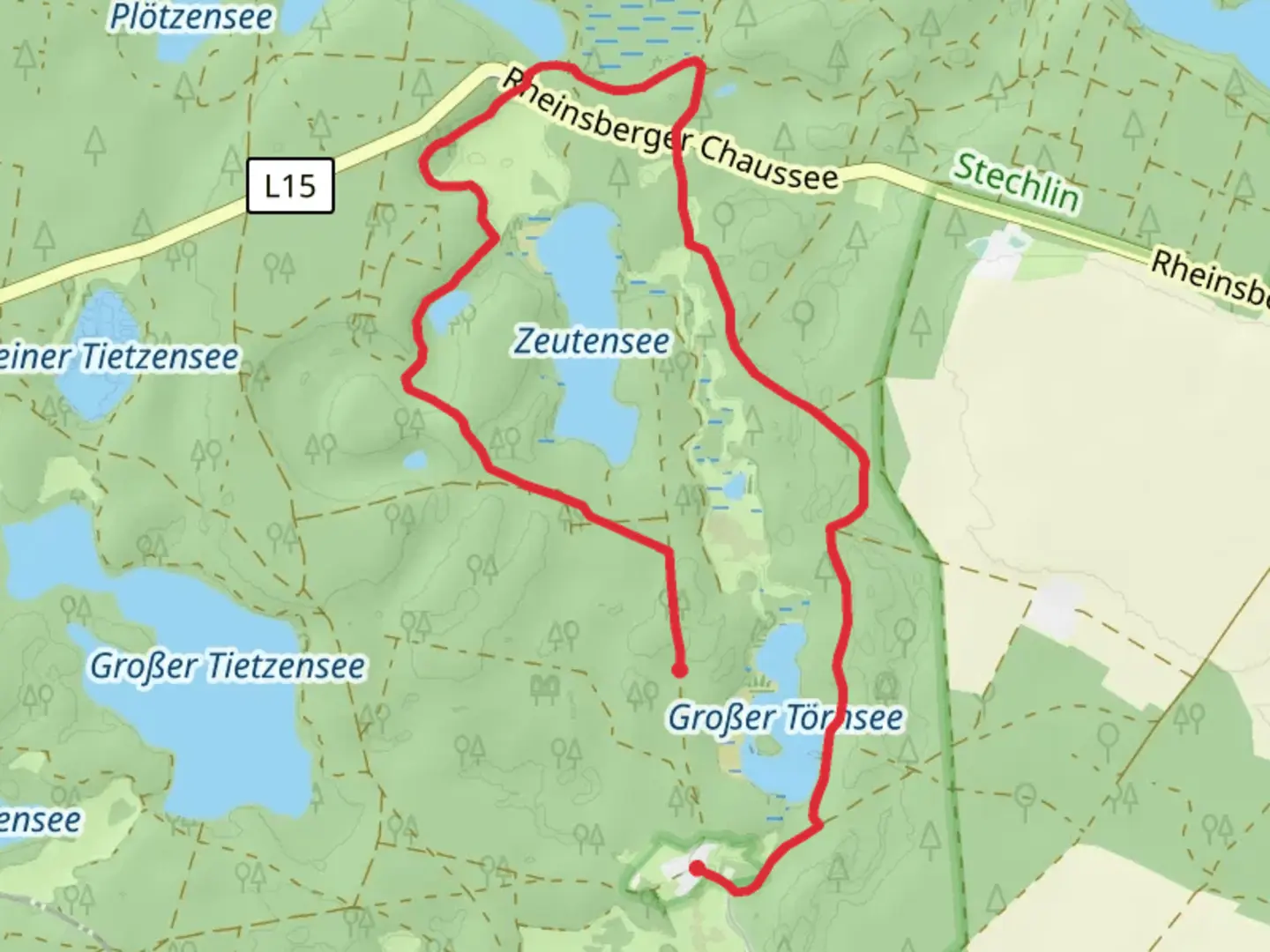 An image depicting the trail Großer Tornsee, Zeutensee and Große Fuchskuhle Loop and its surrounding area.