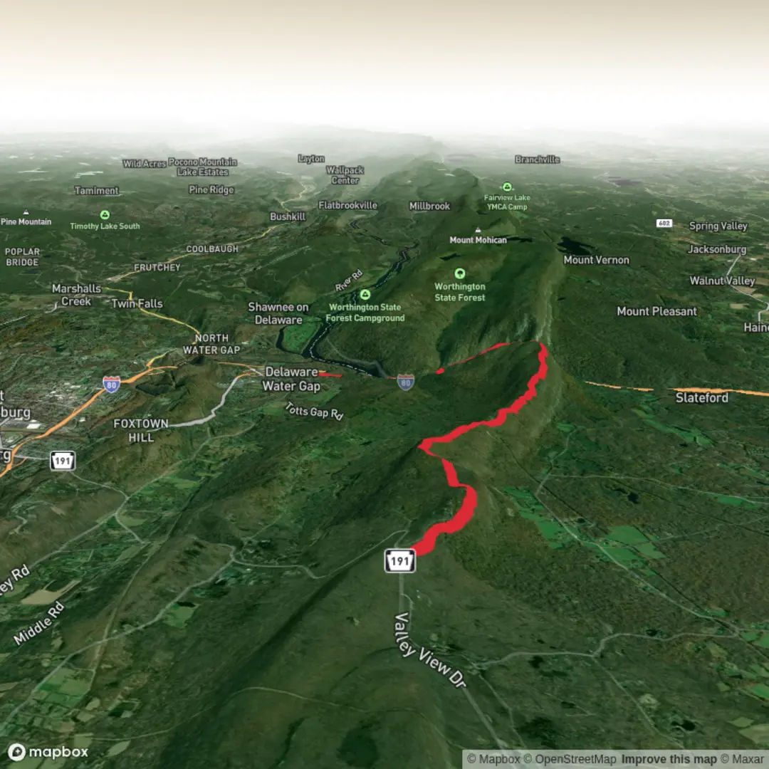 An image depicting the trail 2026-06-21 AT Hike across PA Fox Gap to Delaware Water Gap and its surrounding area.