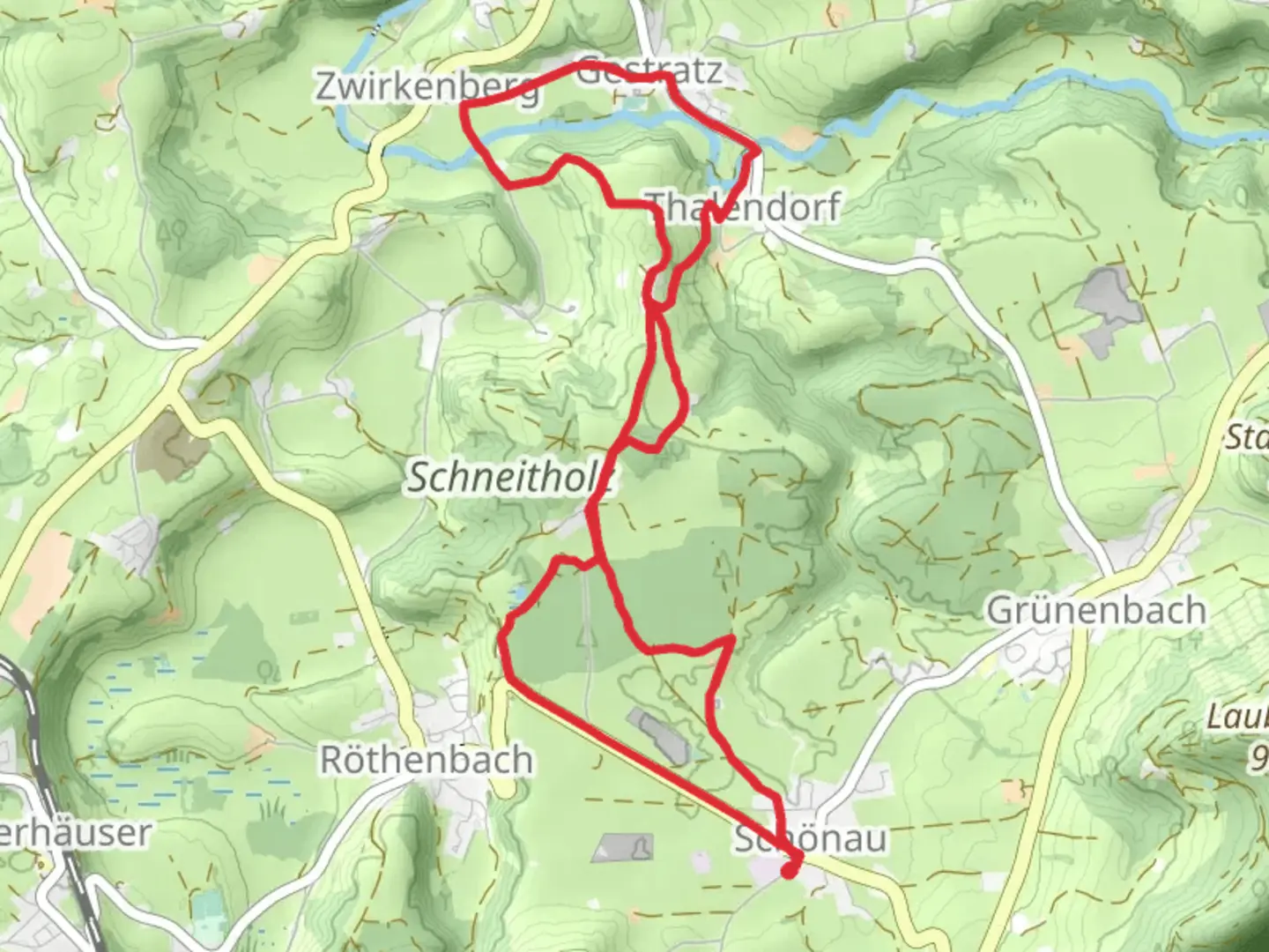 An image depicting the trail Obere Argen Loop and its surrounding area.