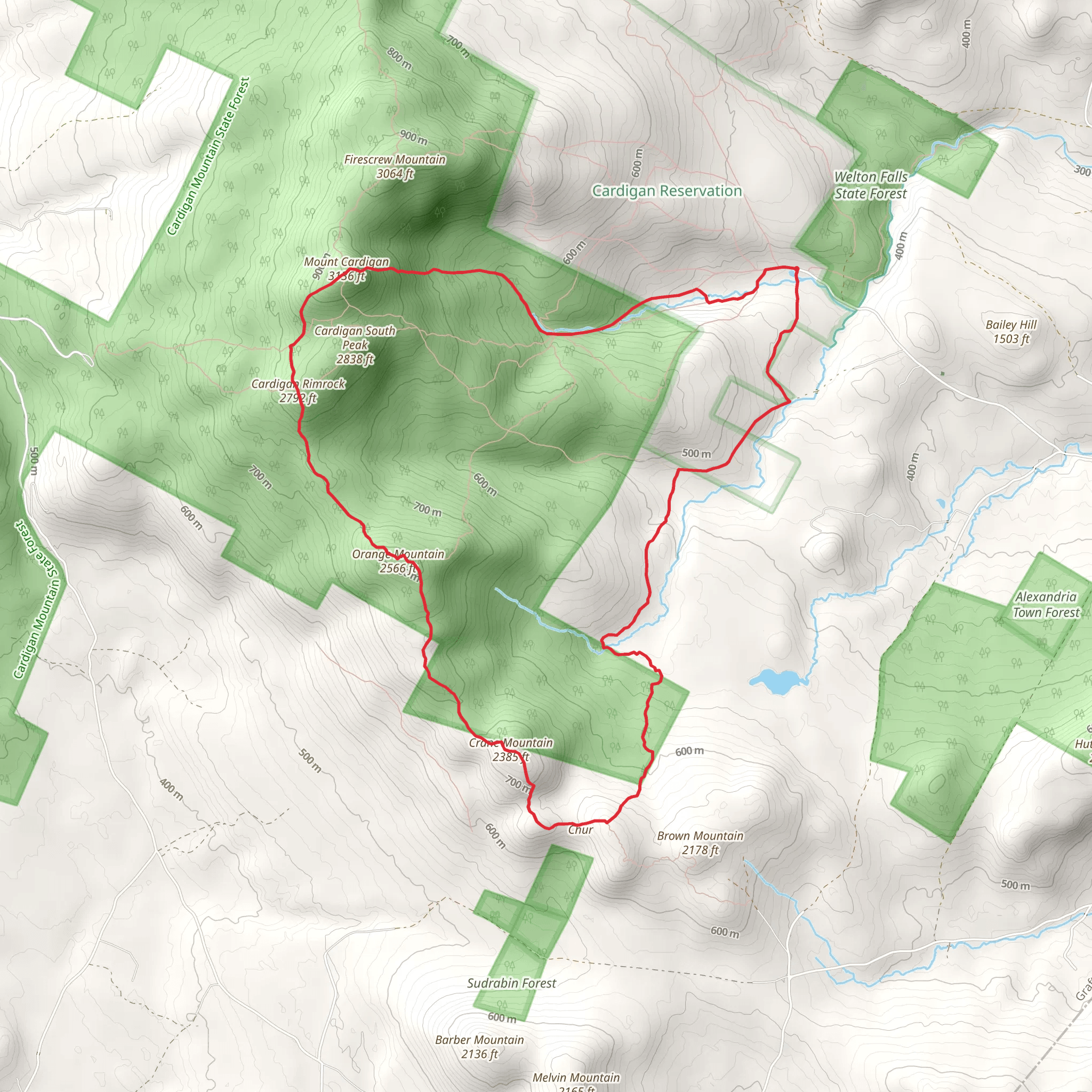 Cardigan South Peak, Orange Mountain, Crane Mountain and Church Mountain Loop Trail mobile static map