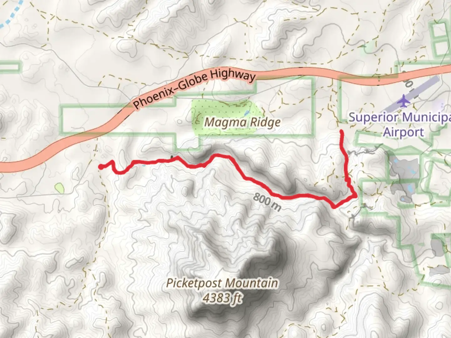An image depicting the trail Lost Trail and Perlite Road and its surrounding area.