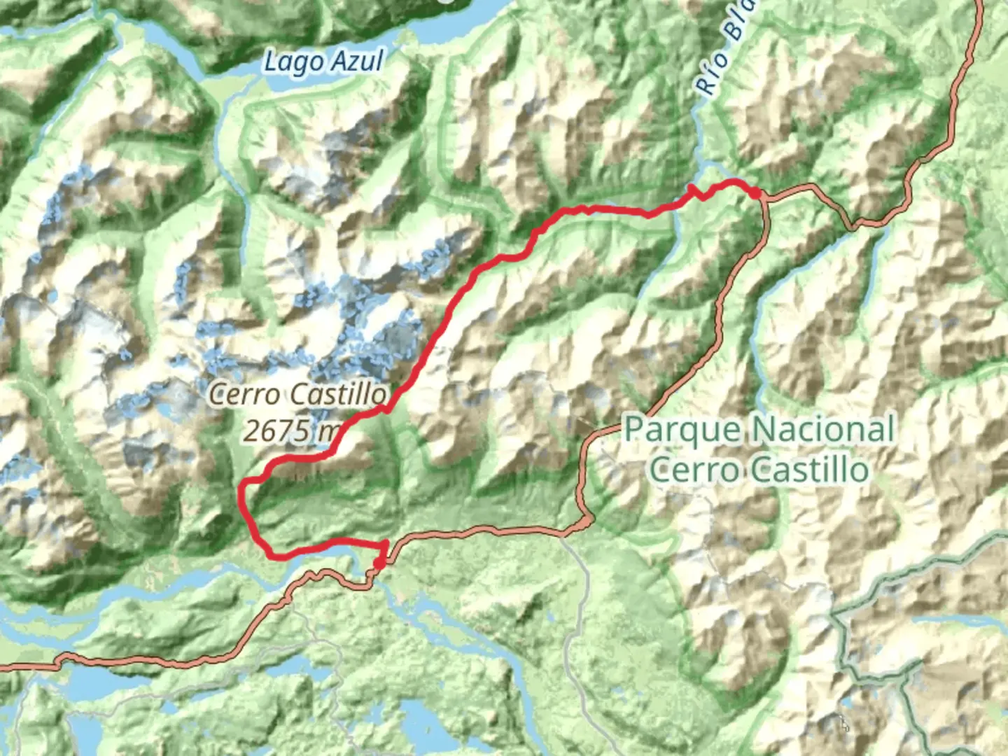An image depicting the trail Cerro Castillo Trek and its surrounding area.
