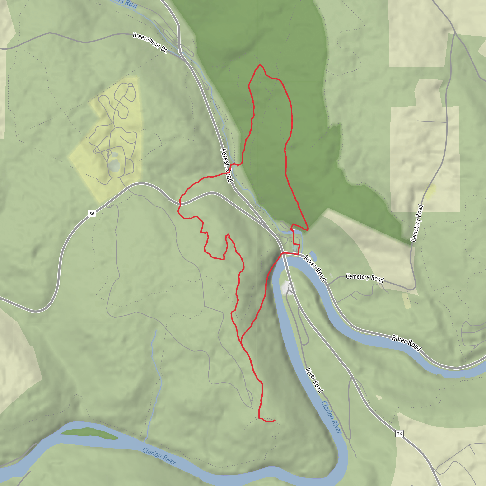 Cook Forest Tower via Indian Trail and Baker Trail mobile static map