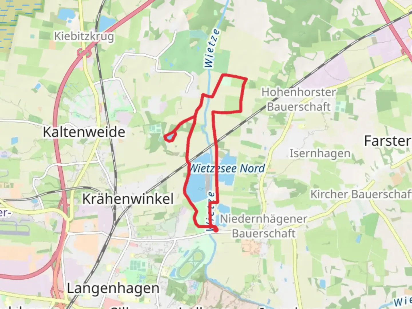 An image depicting the trail Wietzesee and Waldsee Loop and its surrounding area.