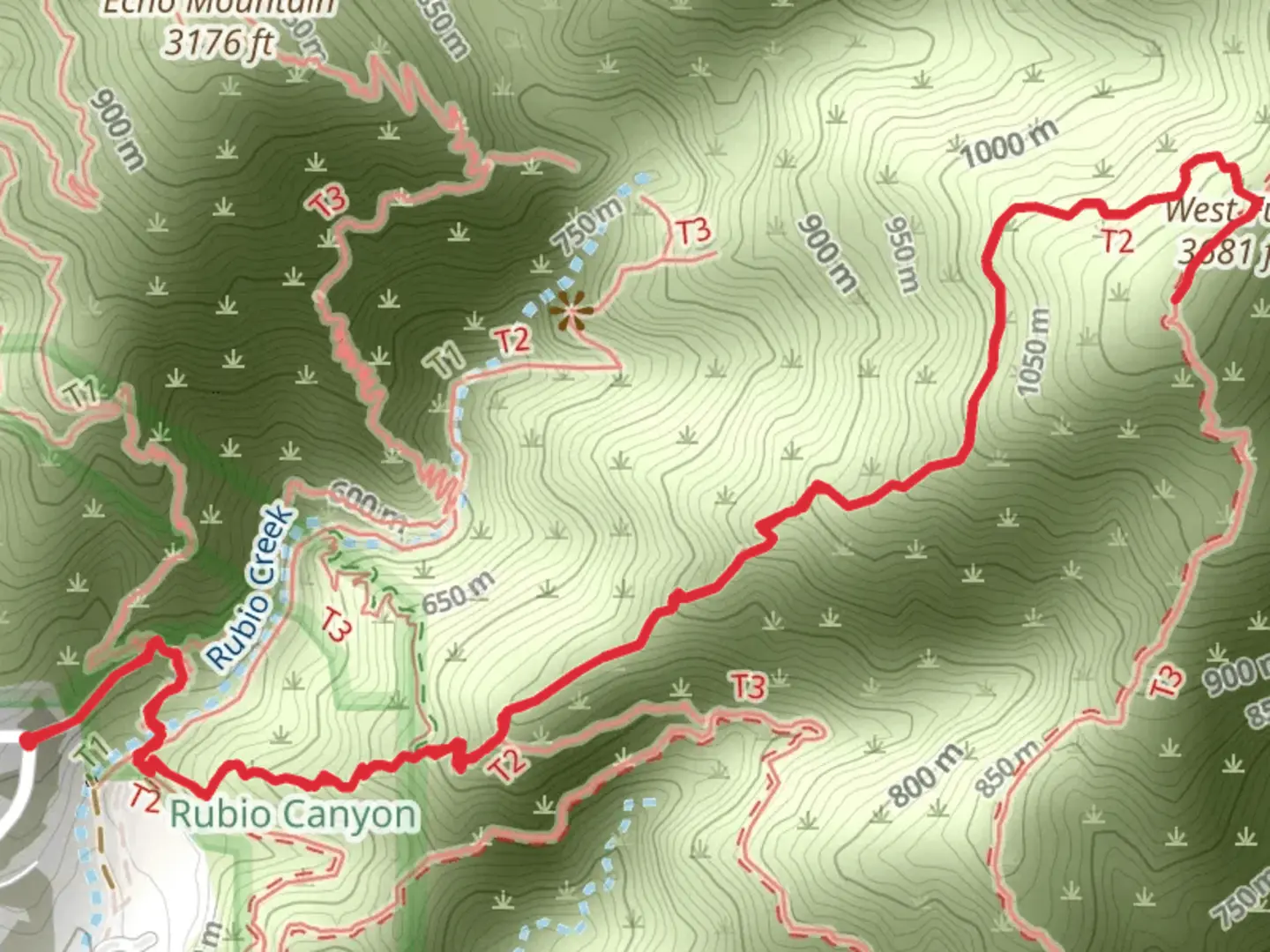 An image depicting the trail Lone Tree Trail and Mount Lowe Firebreak and its surrounding area.
