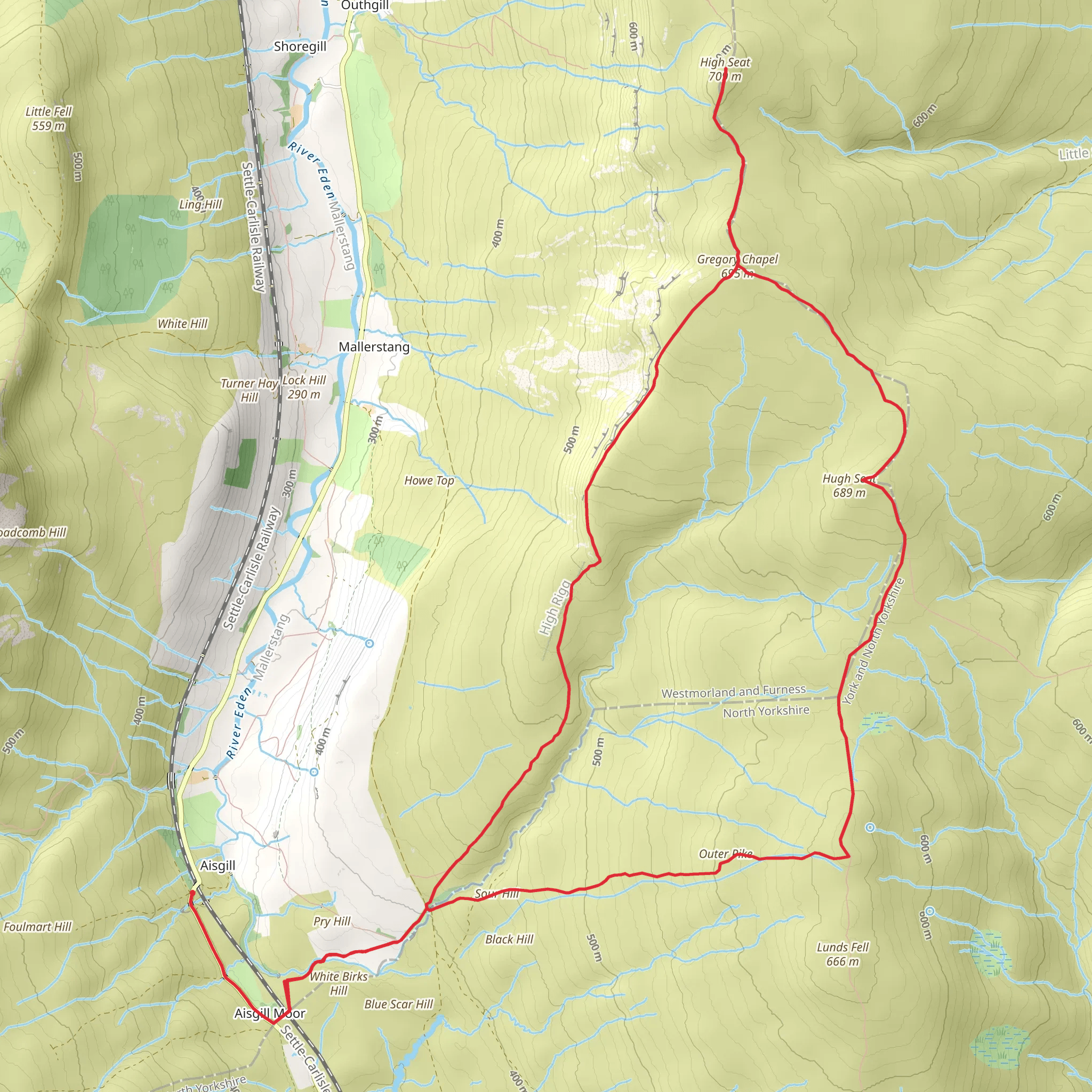 Hugh Seal, Gregory Chapel and High Seat Loop - Aisgill mobile static map