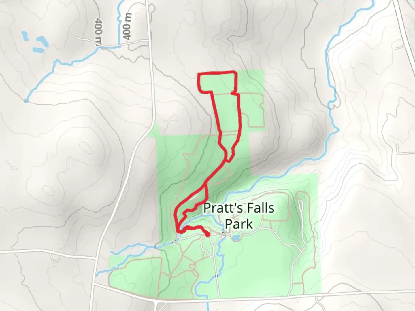An image depicting the trail Pratts Falls Road Loop and its surrounding area.