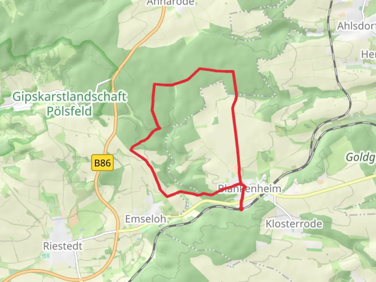 An image depicting the trail Rotes Kreuz and Gruener Balken and its surrounding area.