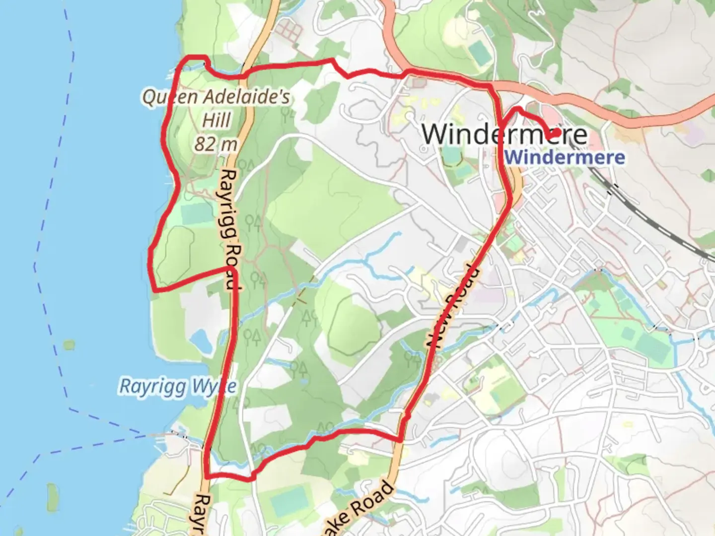 An image depicting the trail Queen Adelaide and Rayrigg Wood Loop and its surrounding area.