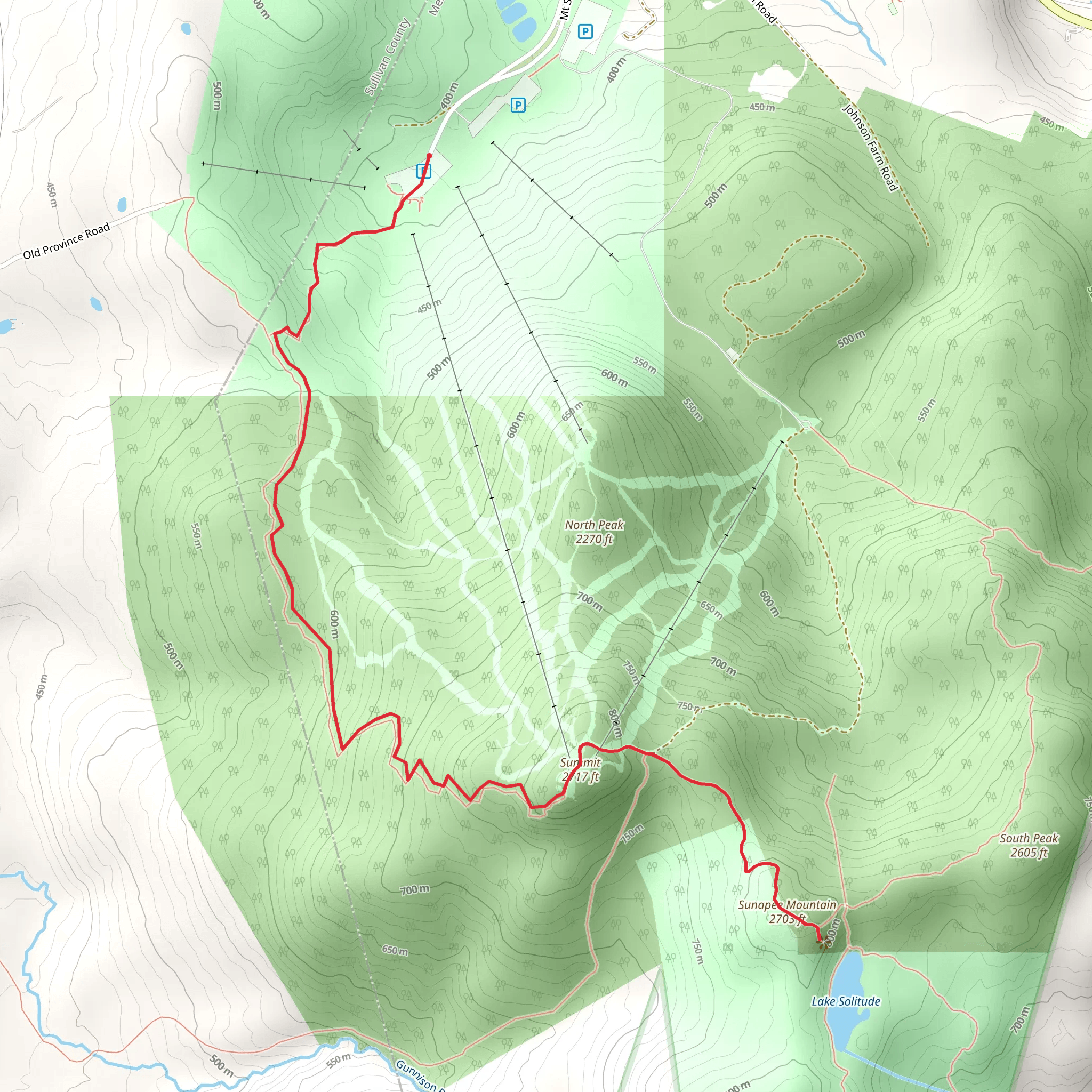 Sunapee Mountain and Summit Trail mobile static map
