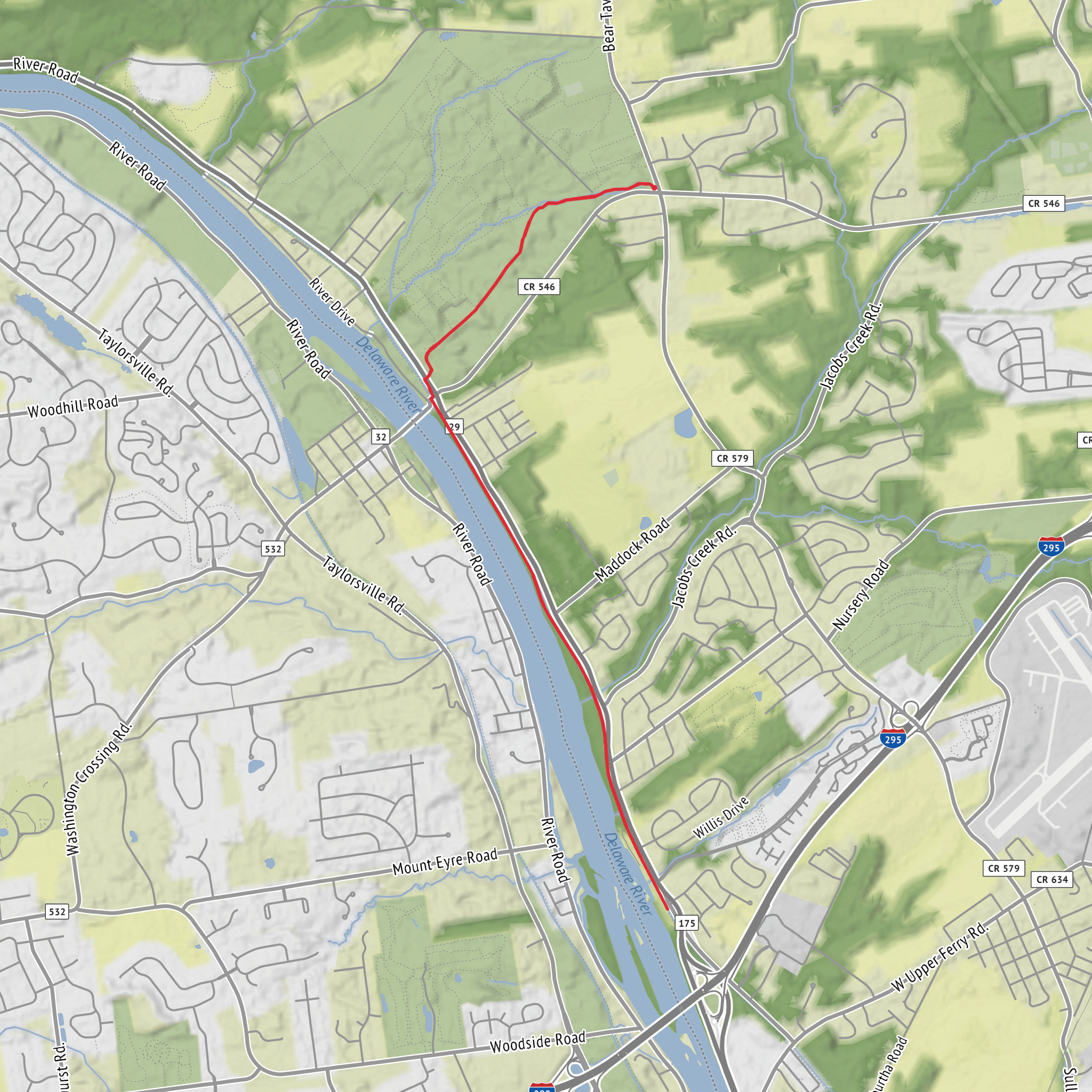 Continental Lane Trail and D and R Canal Townpath mobile static map