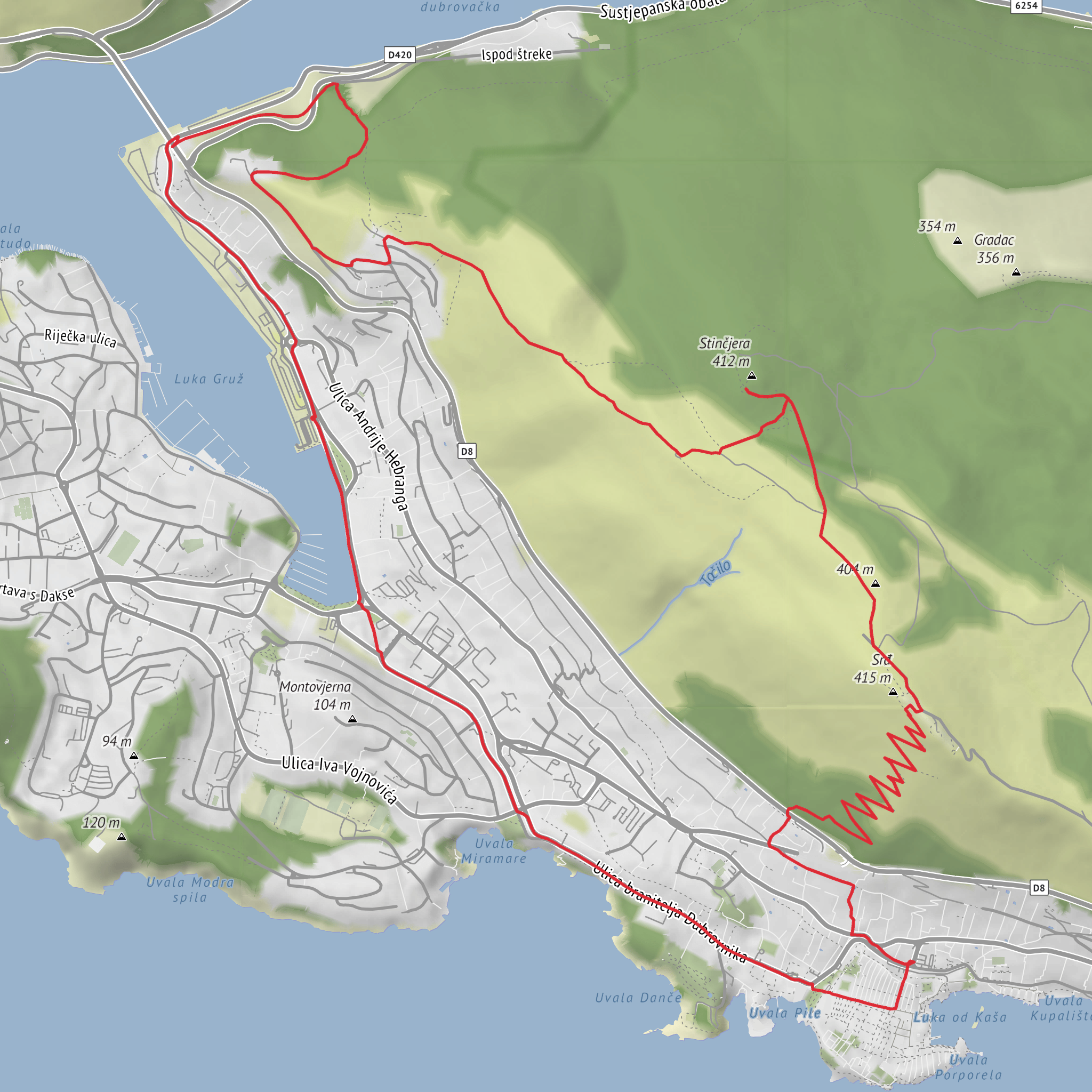 Mount Srd, Utvrda Strincjera and Luka Gruz Loop mobile static map