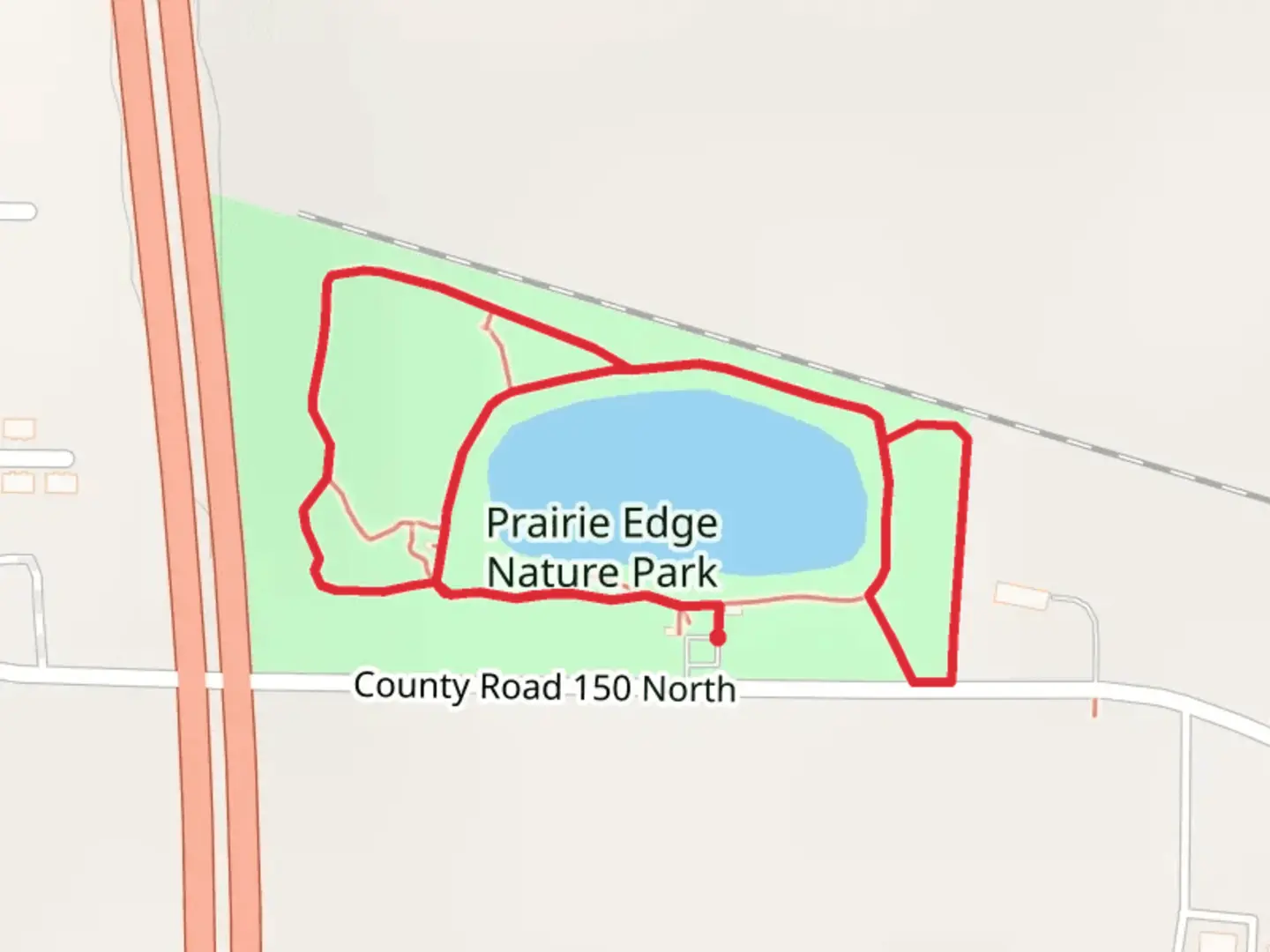 An image depicting the trail Prairie Edge Nature Park Loop and its surrounding area.
